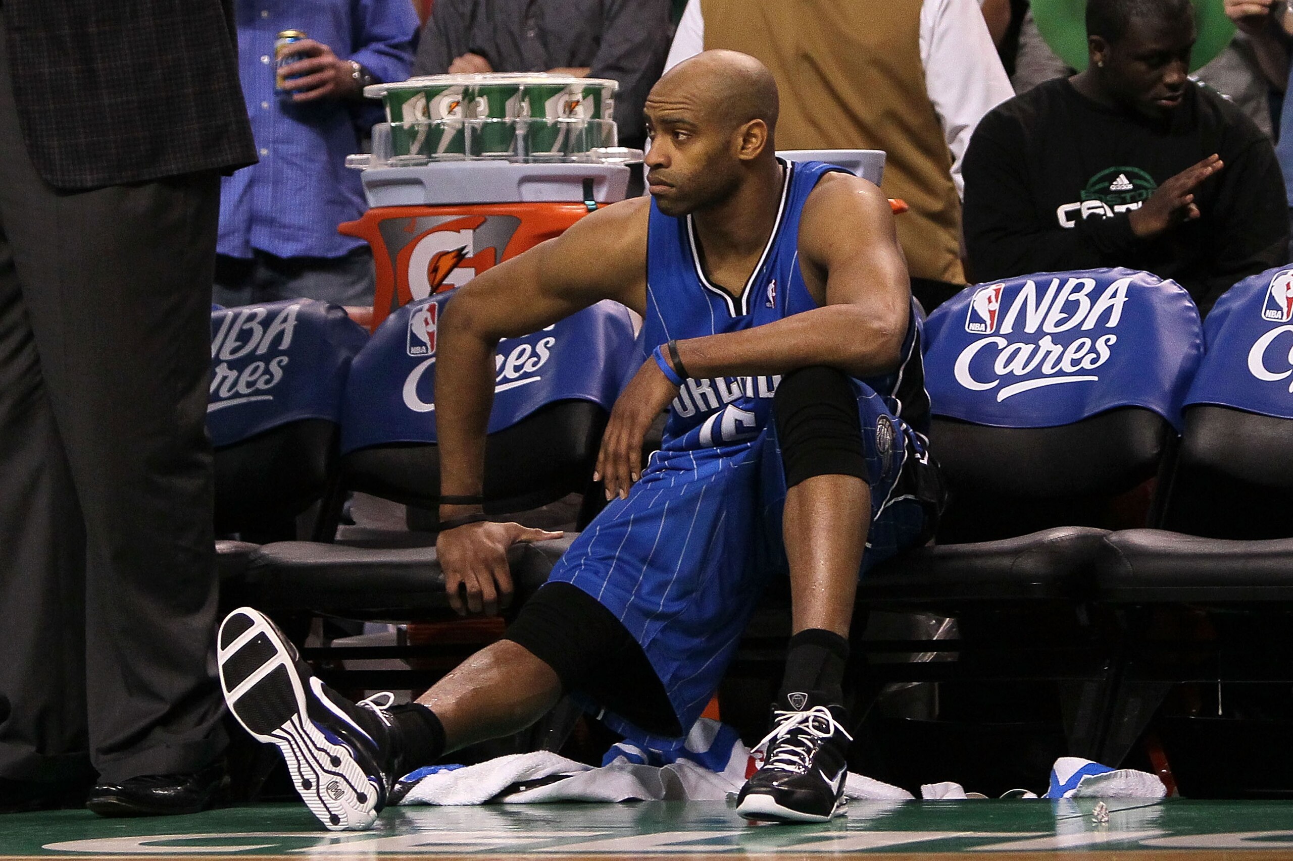 BOSTON - MAY 28: Vince Carter #15 of the Orlando Magic looks on from the bench dejected after they lost 96-84 against the Boston Celtics in Game Six of the Eastern Conference Finals during the 2010 NBA Playoffs at TD Garden on May 28, 2010 in Boston, Mas BOSTON - MAY 28: Vince Carter #15 of the Orlando Magic looks on from the bench dejected after they lost 96-84 against the Boston Celtics in Game Six of the Eastern Conference Finals during the 2010 NBA Playoffs at TD Garden on May 28, 2010 in Boston, Mas