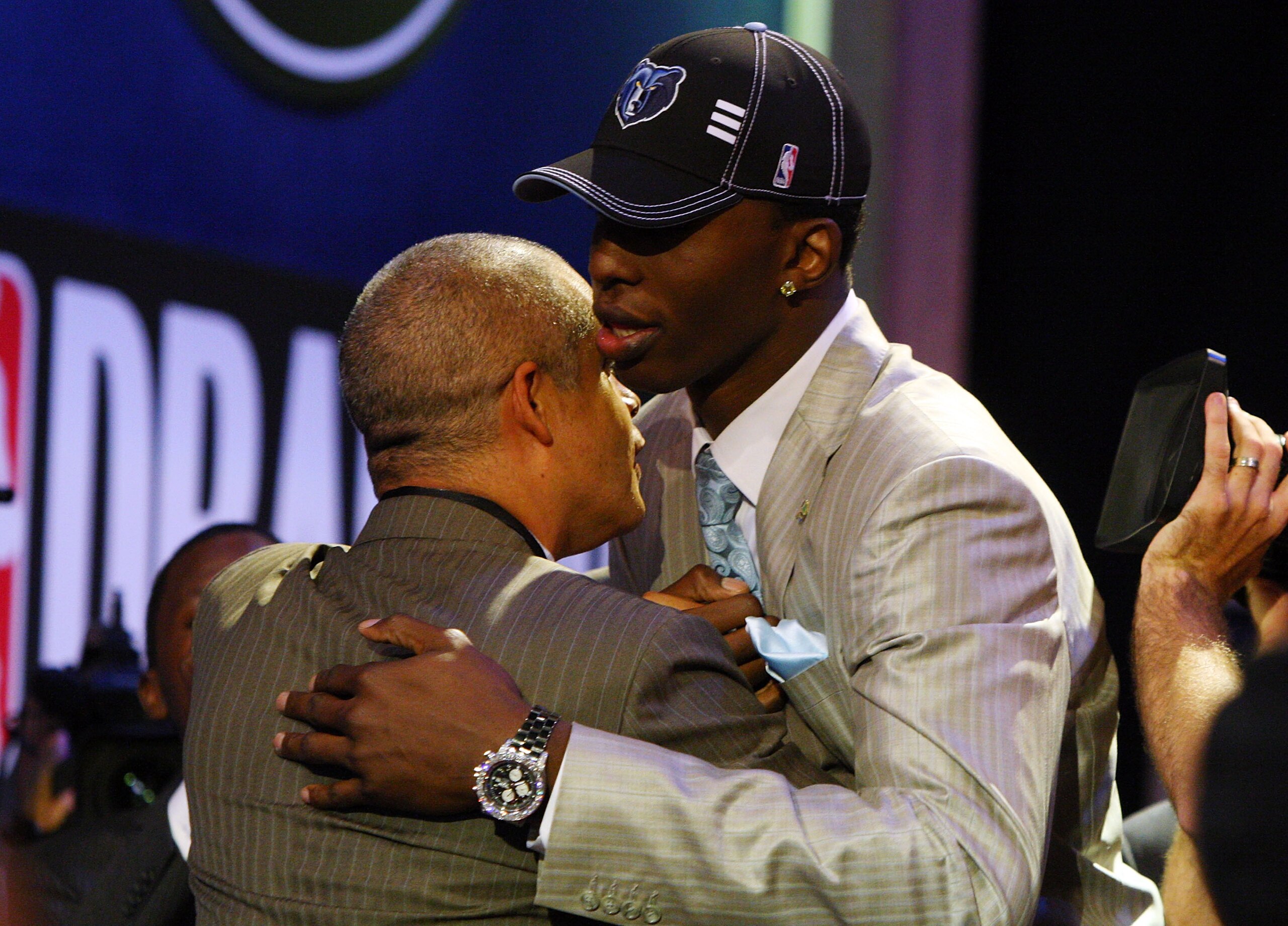 NEW YORK - JUNE 25: Second overall draft pick by the Memphis Grizzlies, Hasheem Thabeet is congratulated by members of his entourage during the 2009 NBA Draft at the Wamu Theatre at Madison Square Garden June 25, 2009 in New York City. NOTE TO USER: User NEW YORK - JUNE 25: Second overall draft pick by the Memphis Grizzlies, Hasheem Thabeet is congratulated by members of his entourage during the 2009 NBA Draft at the Wamu Theatre at Madison Square Garden June 25, 2009 in New York City. NOTE TO USER: User