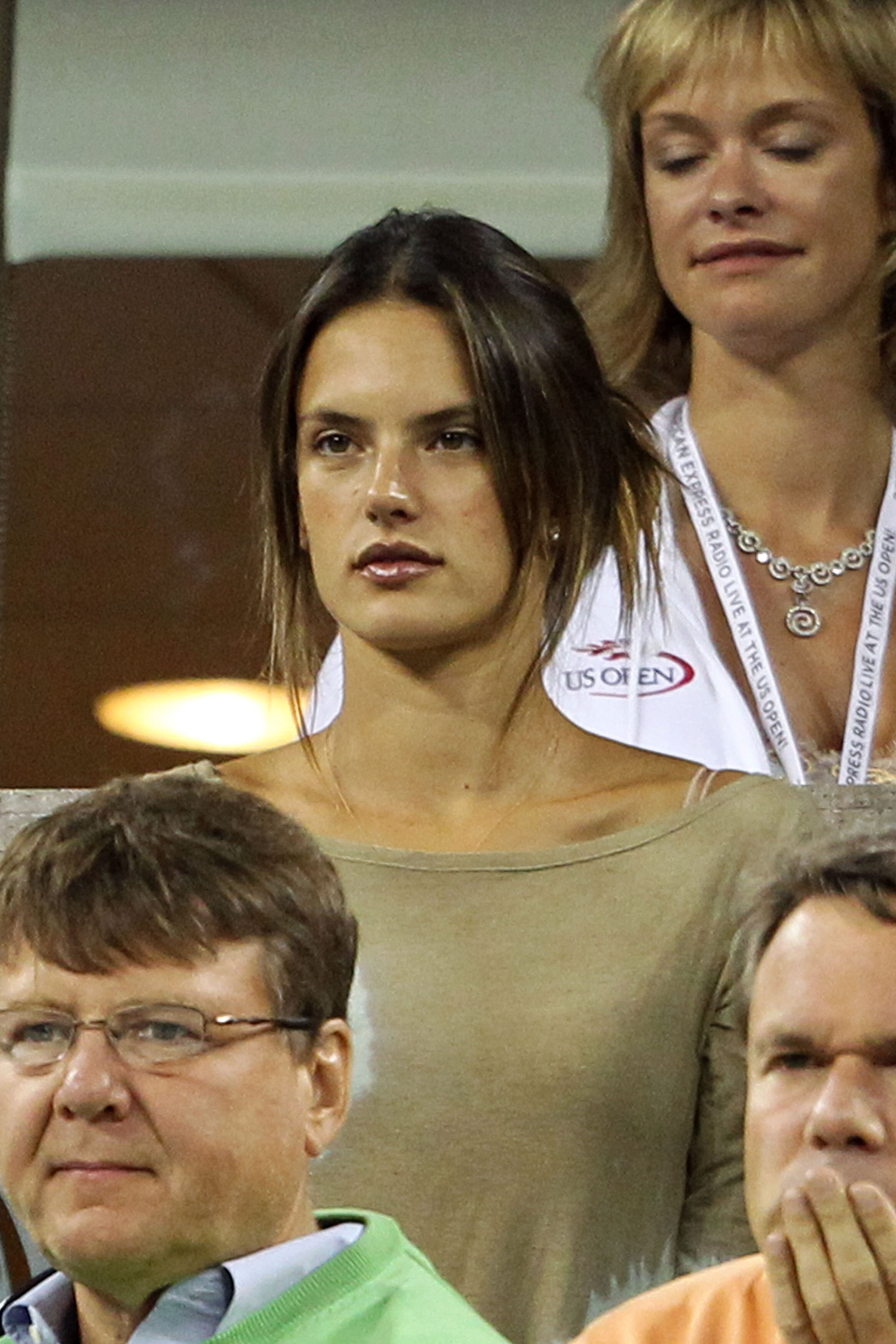 NEW YORK - SEPTEMBER 09:  Model Alessandra Ambrosio looks on as Rafael Nadal of Spain plays against Fernando Verdasco of Spain during his men's single quarterfinal match on day eleven of the 2010 U.S. Open at the USTA Billie Jean King National Tennis Cent