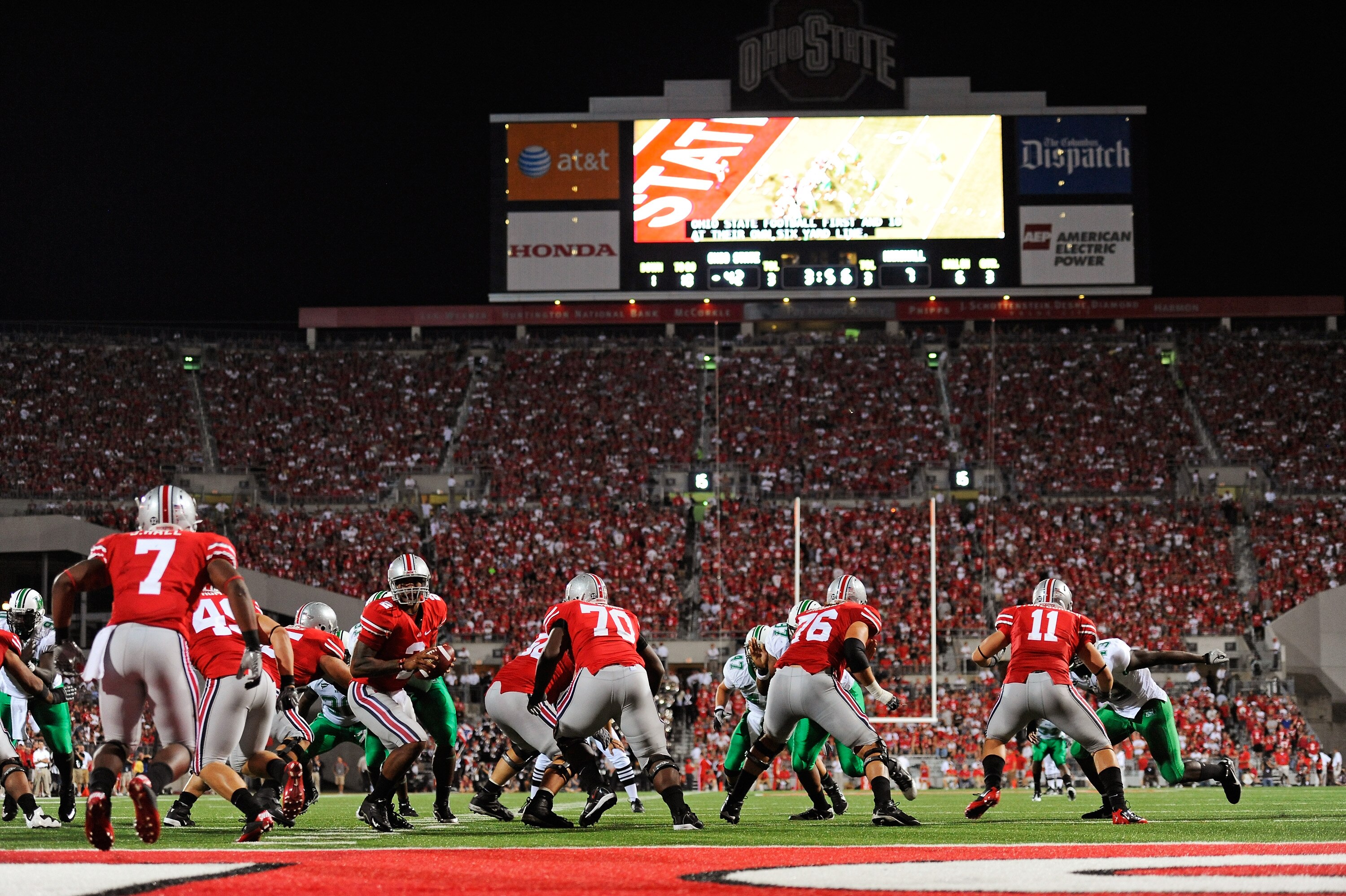 COLUMBUS, OH - SEPTEMBER 2:  Terrelle Pryor #2 of the Ohio State Buckeyes looks to make a handoff during a game against the Marshall Thundering Herd at Ohio Stadium on September 2, 2010 in Columbus, Ohio.  (Photo by Jamie Sabau/Getty Images)