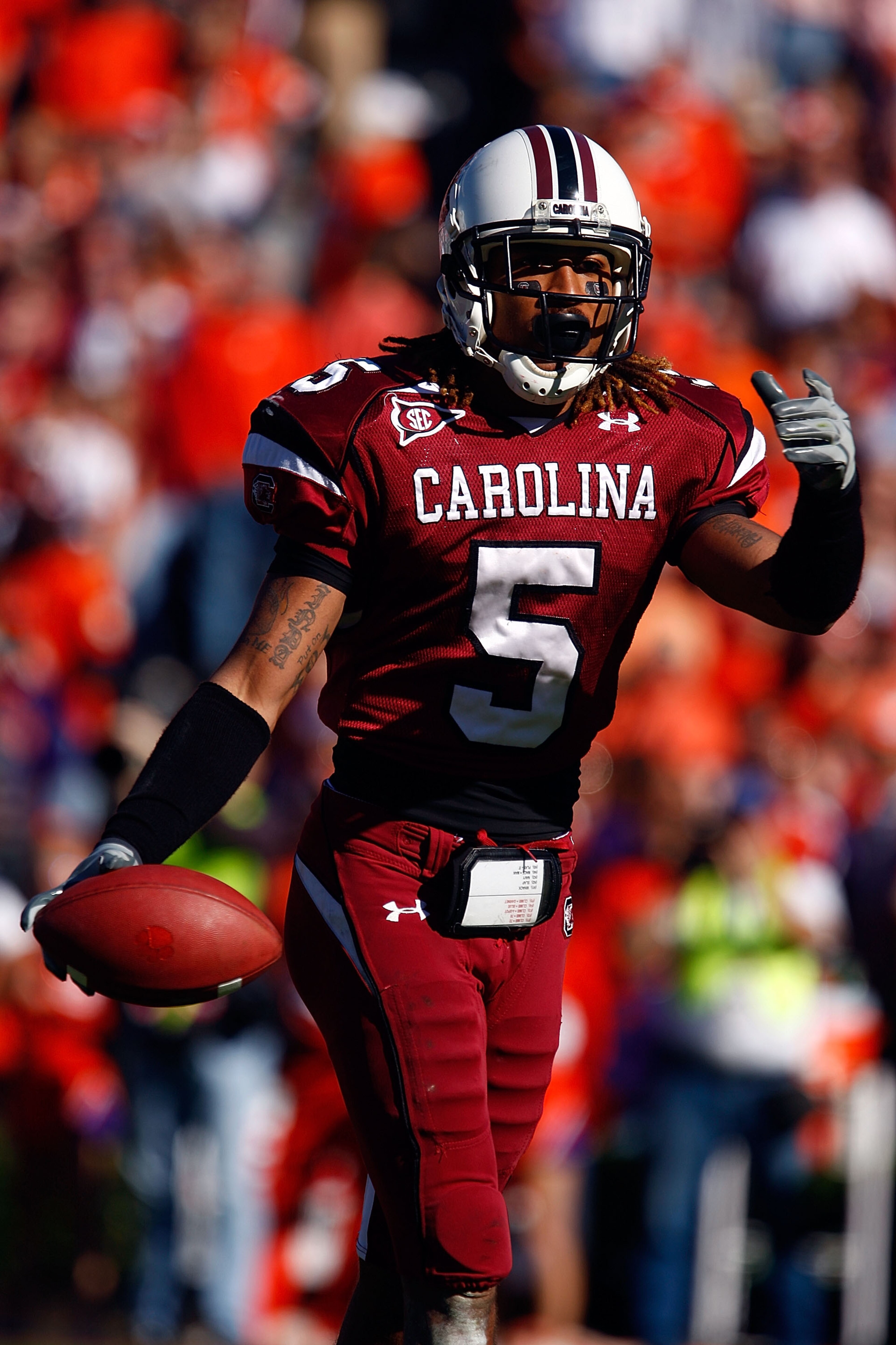 COLUMBIA, SC - NOVEMBER 28:  Stephon Gilmore #5 of the South Carolina Gamecocks runs off the field during the game against the Clemson Tigers at Williams-Brice Stadium on November 28, 2009 in Columbia, South Carolina.  (Photo by Scott Halleran/Getty Image