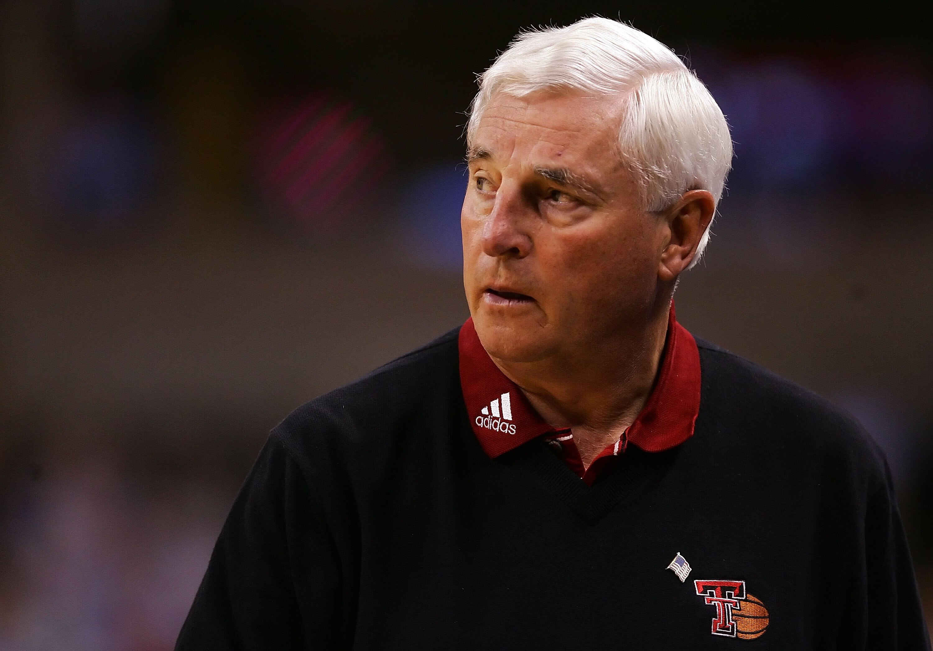 WINSTON-SALEM, NC - MARCH 15:  Head coach Bob Knight of the Texas Tech Red Raiders reacts from the sideline against the Boston College Eagles during the First Round of the 2007 NCAA Men's Basketball Tournament at Lawrence Joel Veterans Memorial Coliseum o