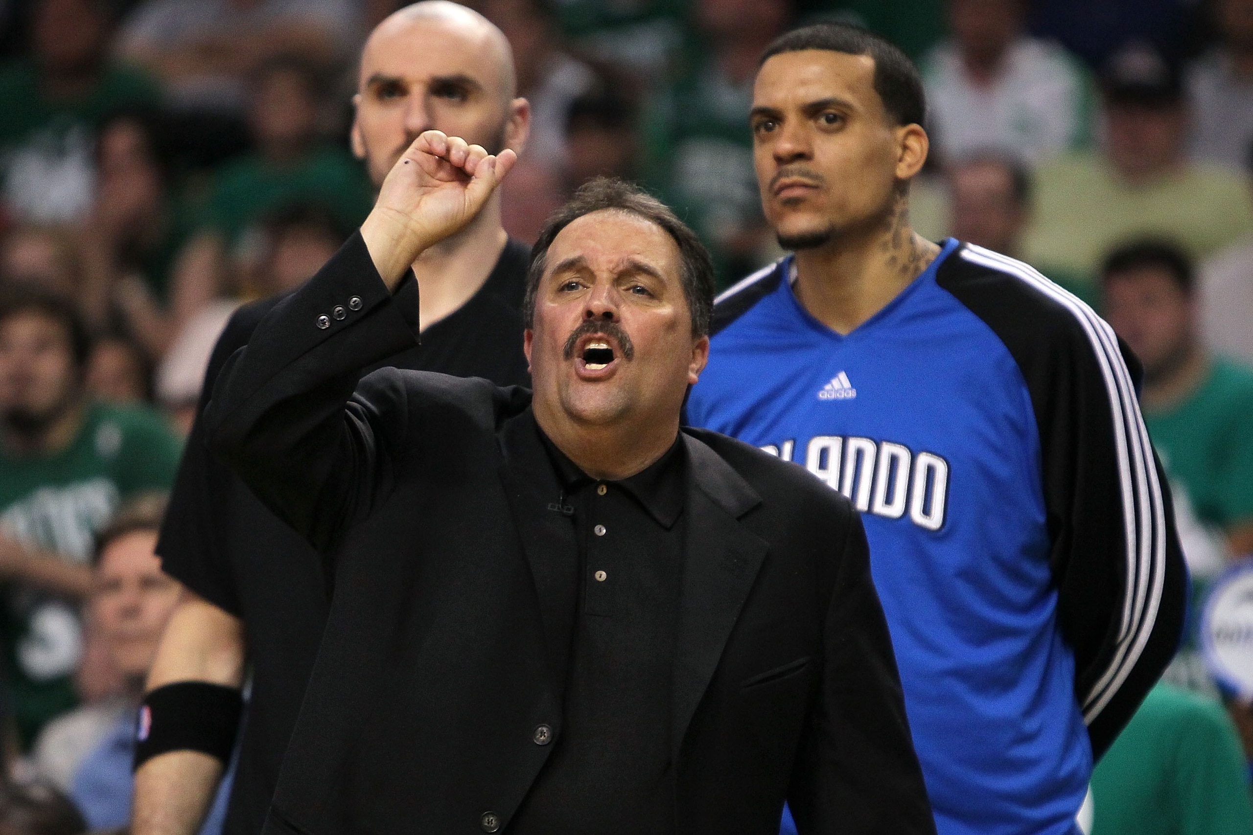BOSTON - MAY 28: Head coach Stan Van Gundy of the Orlando Magic reacts as he coaches against the Boston Celtics in Game Six of the Eastern Conference Finals during the 2010 NBA Playoffs at TD Garden on May 28, 2010 in Boston, Massachusetts. NOTE TO USER BOSTON - MAY 28: Head coach Stan Van Gundy of the Orlando Magic reacts as he coaches against the Boston Celtics in Game Six of the Eastern Conference Finals during the 2010 NBA Playoffs at TD Garden on May 28, 2010 in Boston, Massachusetts. NOTE TO USER