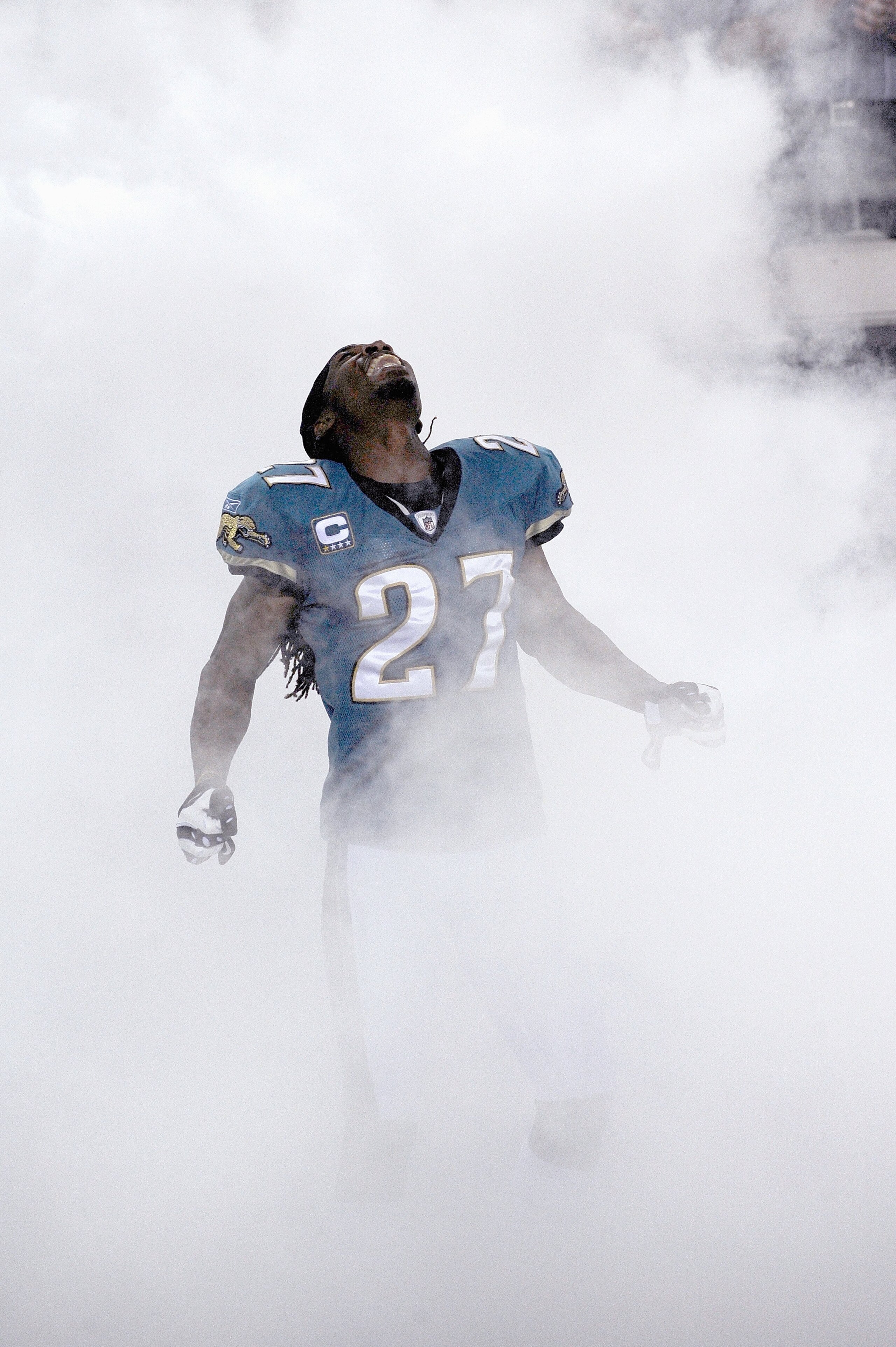 JACKSONVILLE, FL - OCTOBER 05:  Rashean Mathis #27 of the Jacksonville Jaguars reacts as he enters the field before the game against the Pittsburgh Steelers at Jacksonville Municipal Stadium on October 5, 2008 in Jacksonville, Florida.  (Photo by Sam Gree