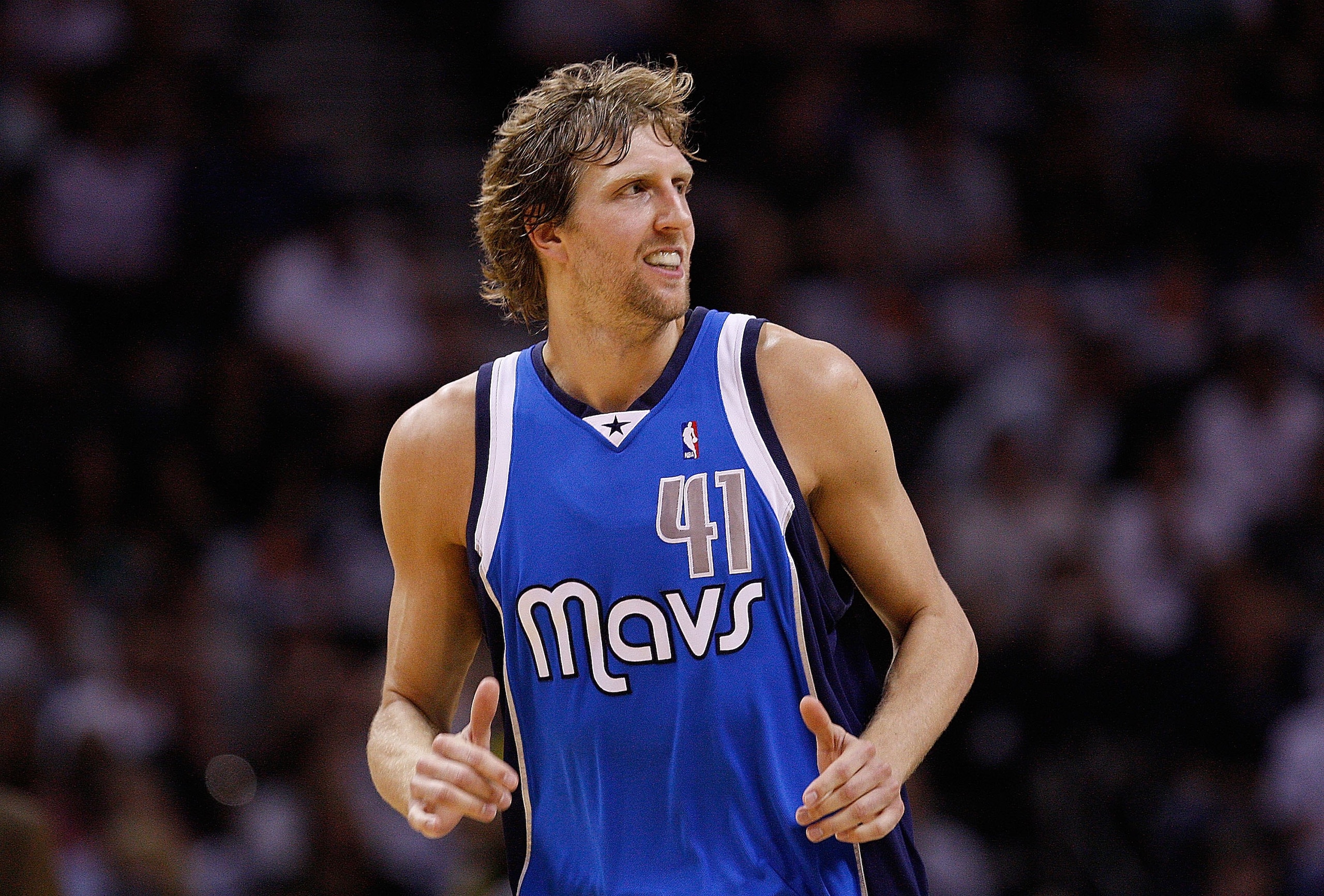 SAN ANTONIO - APRIL 23: Dirk Nowitzki #41 of the Dallas Mavericks in Game Three of the Western Conference Quarterfinals during the 2010 NBA Playoffs at AT&T Center on April 23, 2010 in San Antonio, Texas. NOTE TO USER: User expressly acknowledges and agr SAN ANTONIO - APRIL 23: Dirk Nowitzki #41 of the Dallas Mavericks in Game Three of the Western Conference Quarterfinals during the 2010 NBA Playoffs at AT&T Center on April 23, 2010 in San Antonio, Texas. NOTE TO USER: User expressly acknowledges and agr