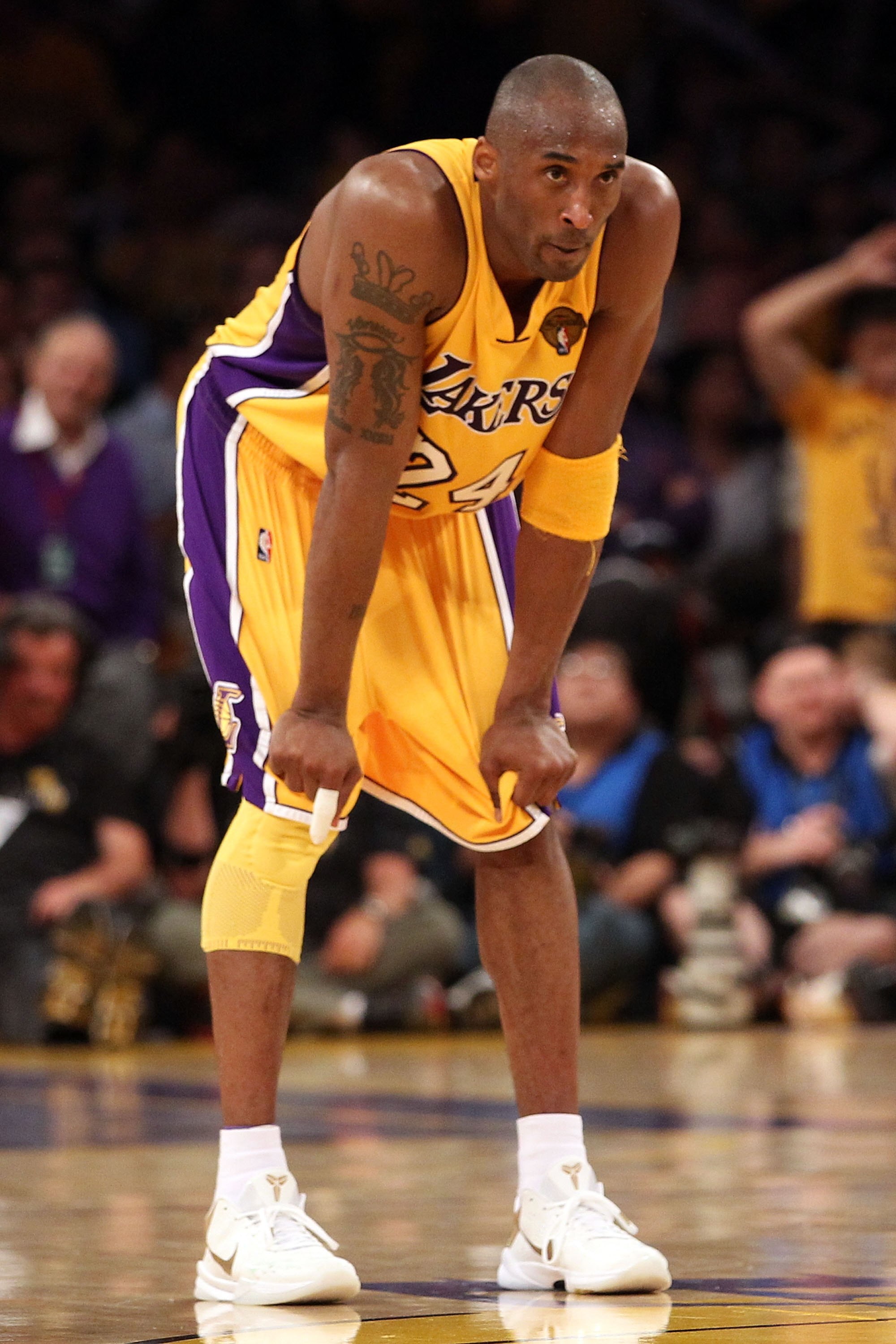 LOS ANGELES, CA - JUNE 17:  Kobe Bryant #24 of the Los Angeles Lakers looks on in Game Seven of the 2010 NBA Finals against the Boston Celtics at Staples Center on June 17, 2010 in Los Angeles, California.  NOTE TO USER: User expressly acknowledges and ag