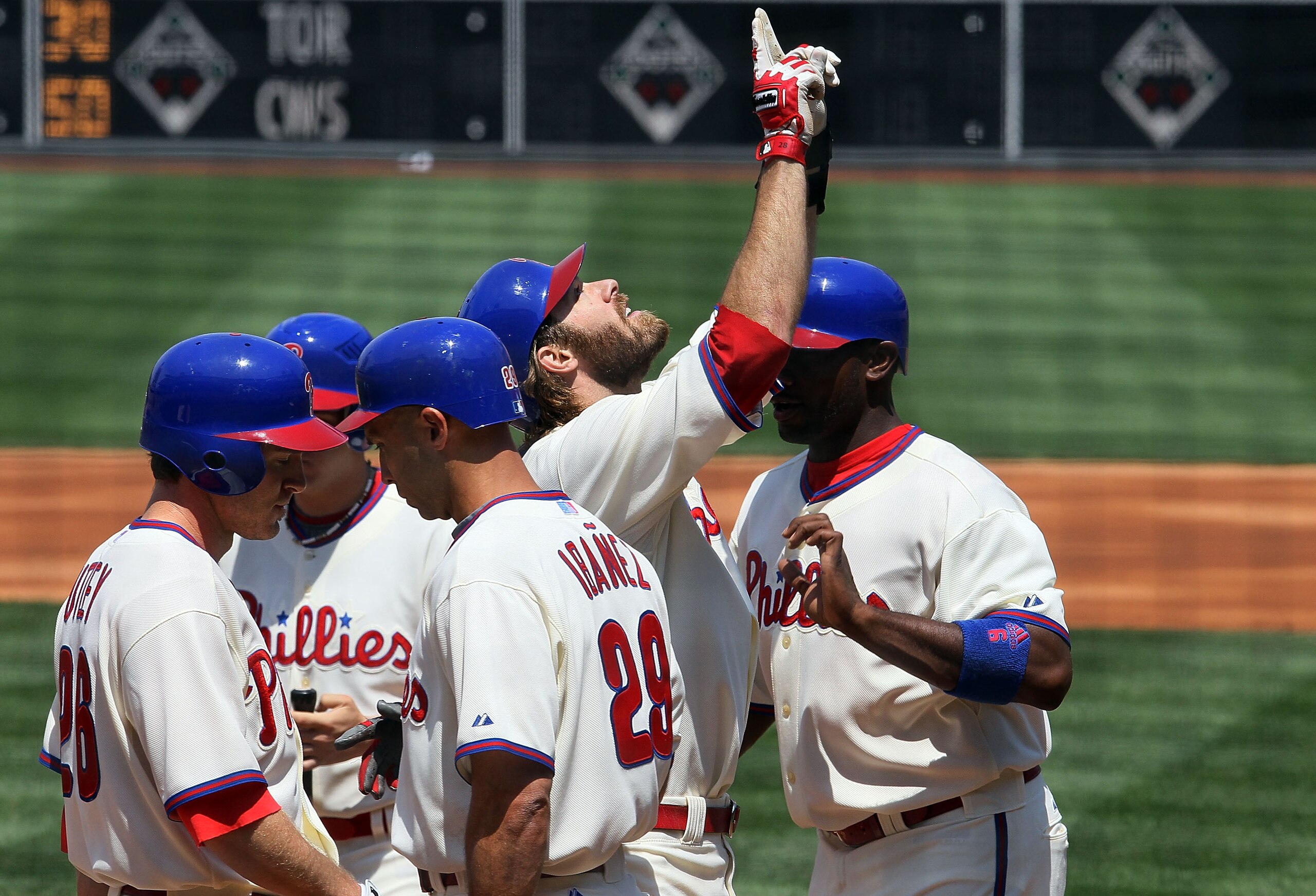 PHILADELPHIA - MAY 06: Jayson Werth #28 of the Philadelphia Phillies celebrates his first inning three run home run against the St. Louis Cardinals at Citizens Bank Park on May 6, 2010 in Philadelphia, Pennsylvania. (Photo by Jim McIsaac/Getty Images) PHILADELPHIA - MAY 06: Jayson Werth #28 of the Philadelphia Phillies celebrates his first inning three run home run against the St. Louis Cardinals at Citizens Bank Park on May 6, 2010 in Philadelphia, Pennsylvania. (Photo by Jim McIsaac/Getty Images)