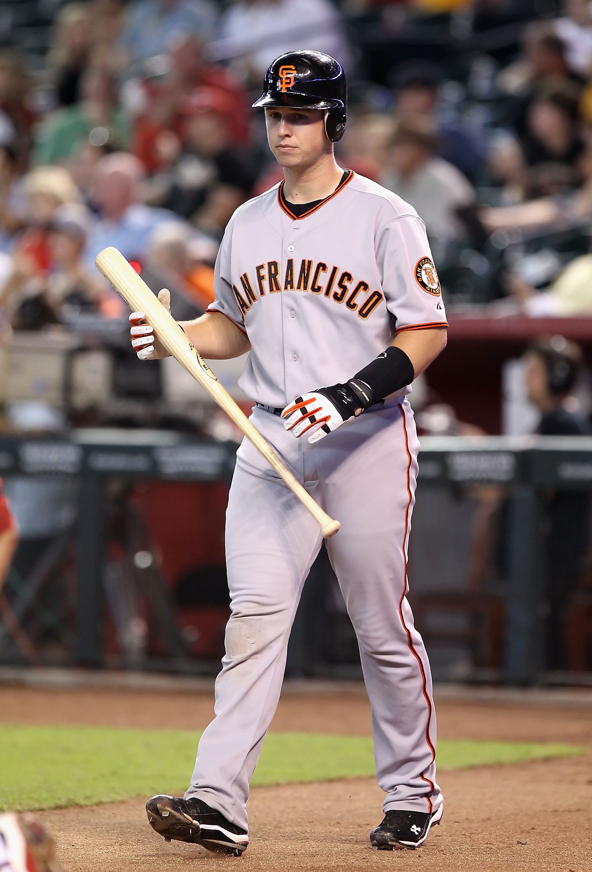 PHOENIX - SEPTEMBER 06:  Buster Posey #28 of the San Francisco Giants steps up to the batter's box during the Major League Baseball game against the Arizona Diamondbacks at Chase Field on September 6, 2010 in Phoenix, Arizona. The Giants defeated the Diam