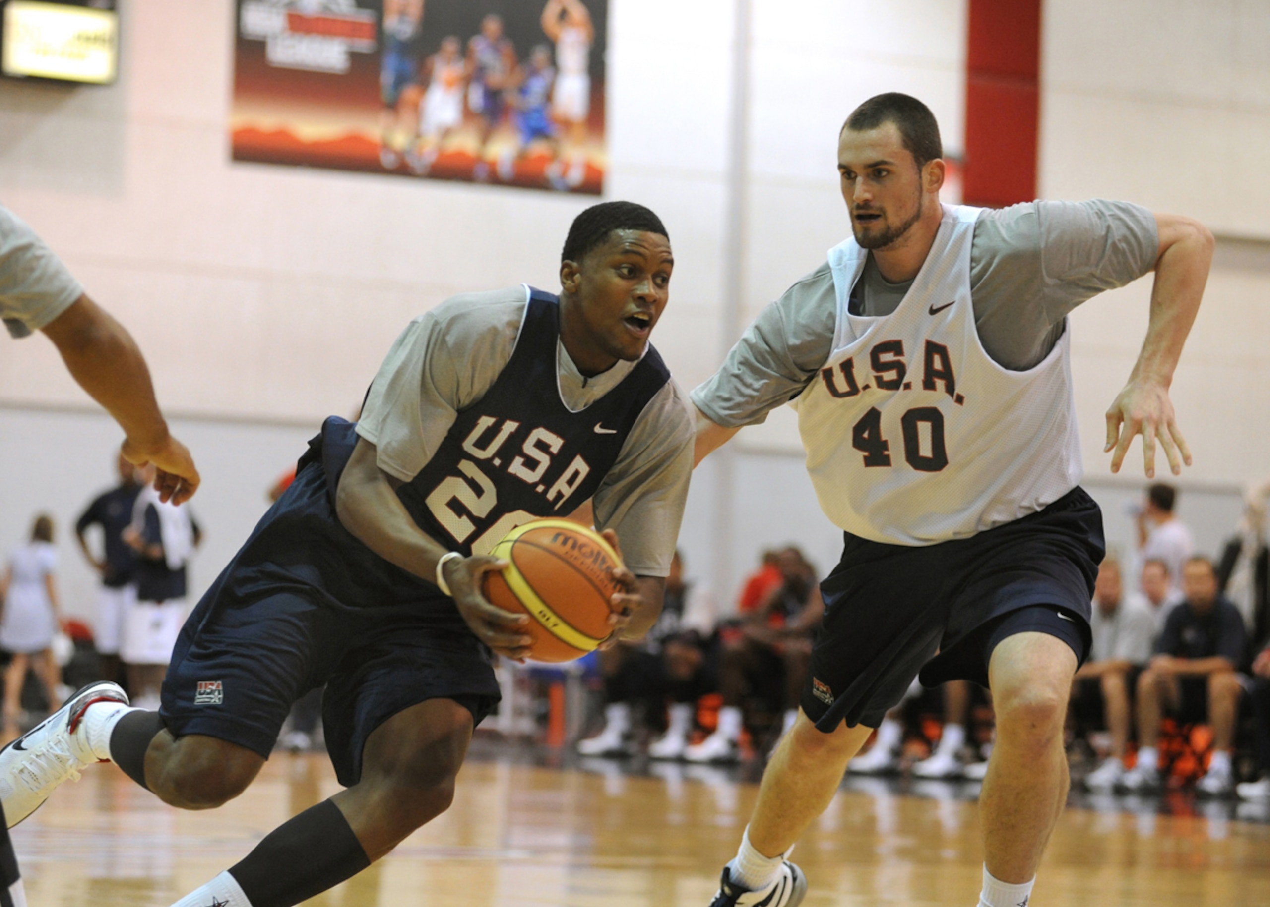 LAS VEGAS - JULY 21: In this handout photo provided by Las Vegas News Bureau, Rudy Gay (L) plays against Kevin Love during a USA Basketball Men�s National Team workout at the Cox Pavilion on Wednesday July 21, 2010 in Las Vegas Nevada. (Photo by Brian J LAS VEGAS - JULY 21: In this handout photo provided by Las Vegas News Bureau, Rudy Gay (L) plays against Kevin Love during a USA Basketball Men�s National Team workout at the Cox Pavilion on Wednesday July 21, 2010 in Las Vegas Nevada. (Photo by Brian J