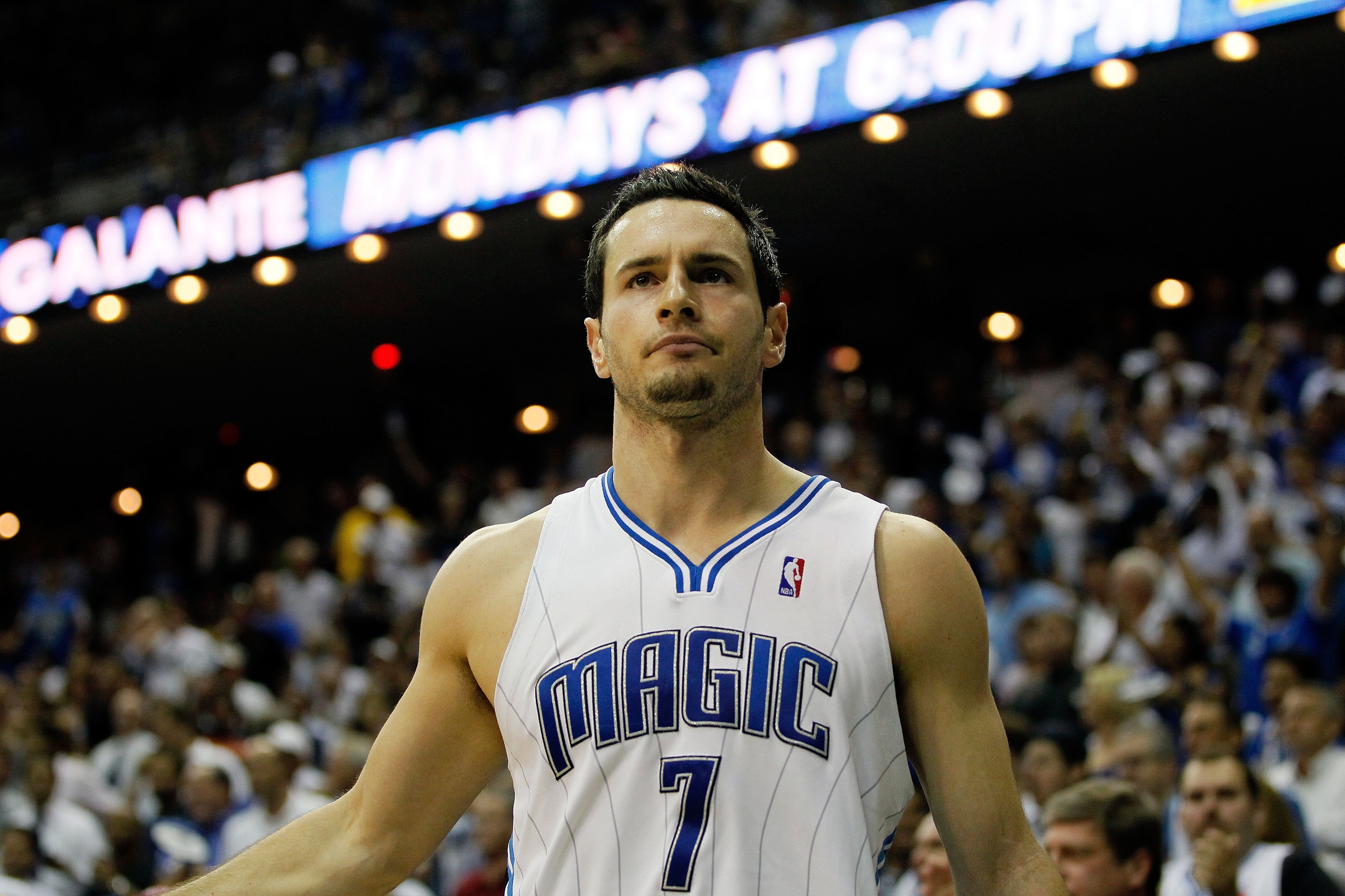 ORLANDO, FL - MAY 26:  J.J. Redick #7 of the Orlando Magic looks on against the Boston Celtics in Game Five of the Eastern Conference Finals during the 2010 NBA Playoffs at Amway Arena on May 26, 2010 in Orlando, Florida.  NOTE TO USER: User expressly ack
