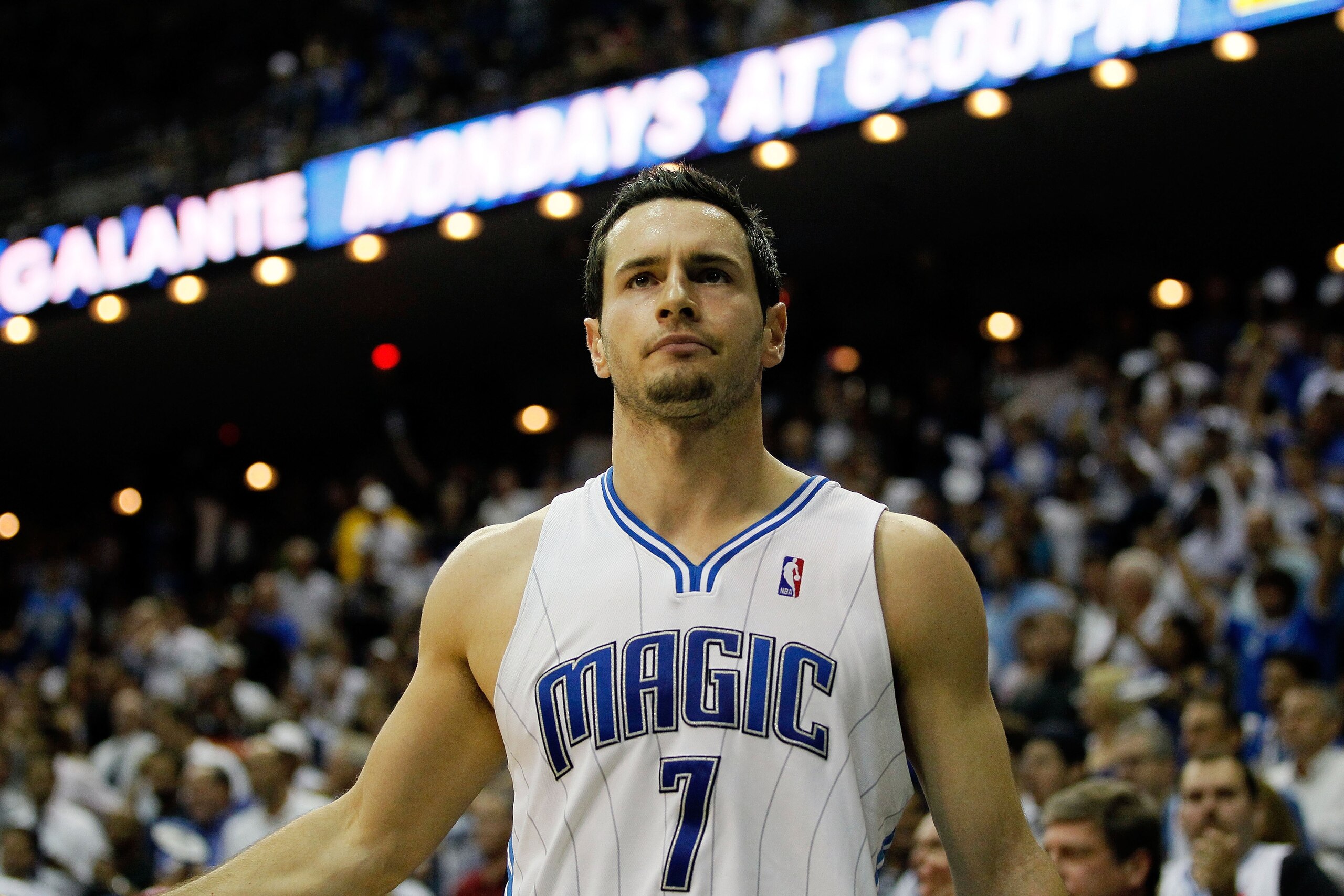 ORLANDO, FL - MAY 26:  J.J. Redick #7 of the Orlando Magic looks on against the Boston Celtics in Game Five of the Eastern Conference Finals during the 2010 NBA Playoffs at Amway Arena on May 26, 2010 in Orlando, Florida.  NOTE TO USER: User expressly ack