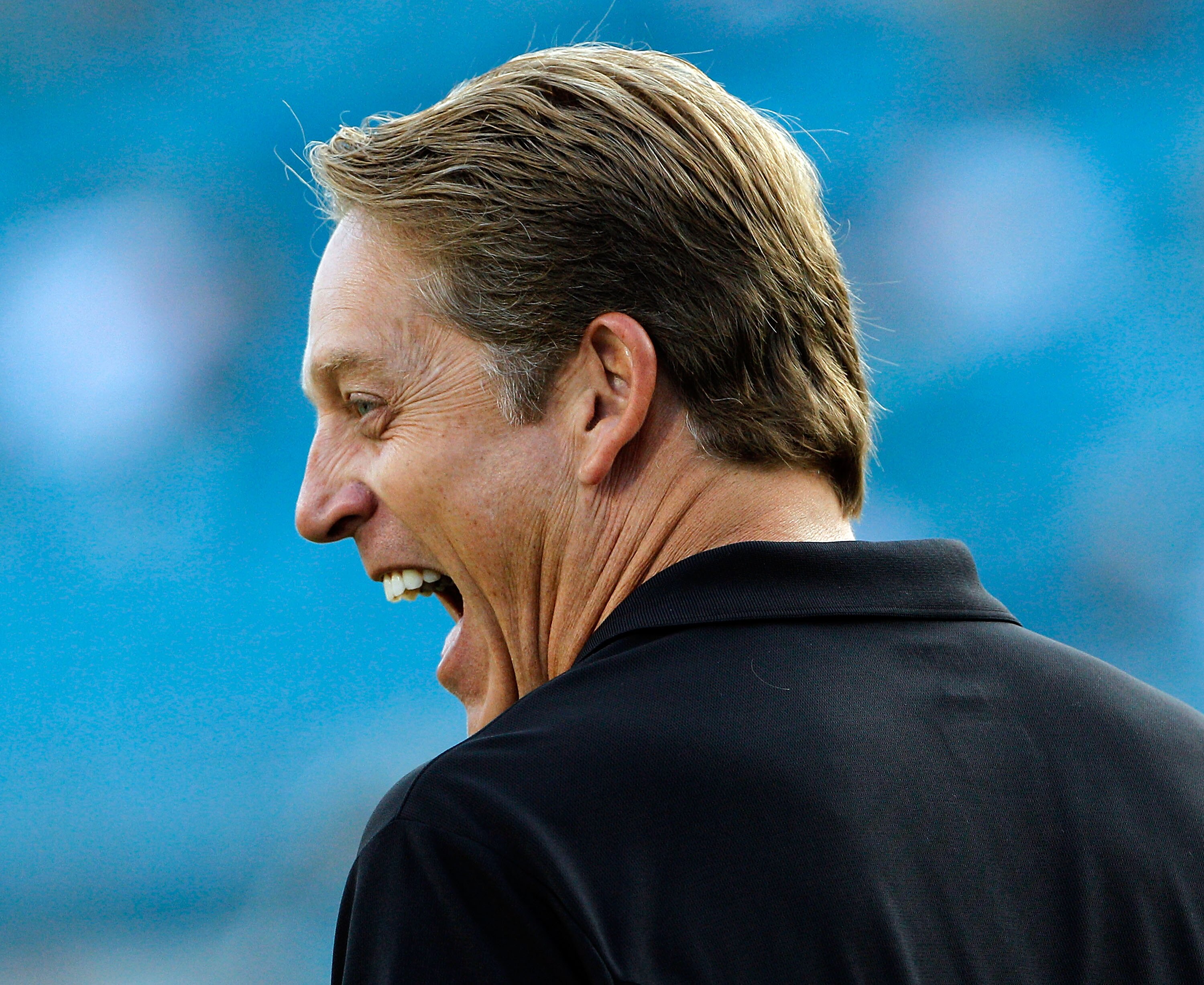 JACKSONVILLE, FL - SEPTEMBER 02:  Head coach Jack Del Rio of the Jacksonville Jaguars laughs prior to a preseason game against the Atlanta Falcons at EverBank Field on September 2, 2010 in Jacksonville, Florida.  (Photo by Sam Greenwood/Getty Images)
