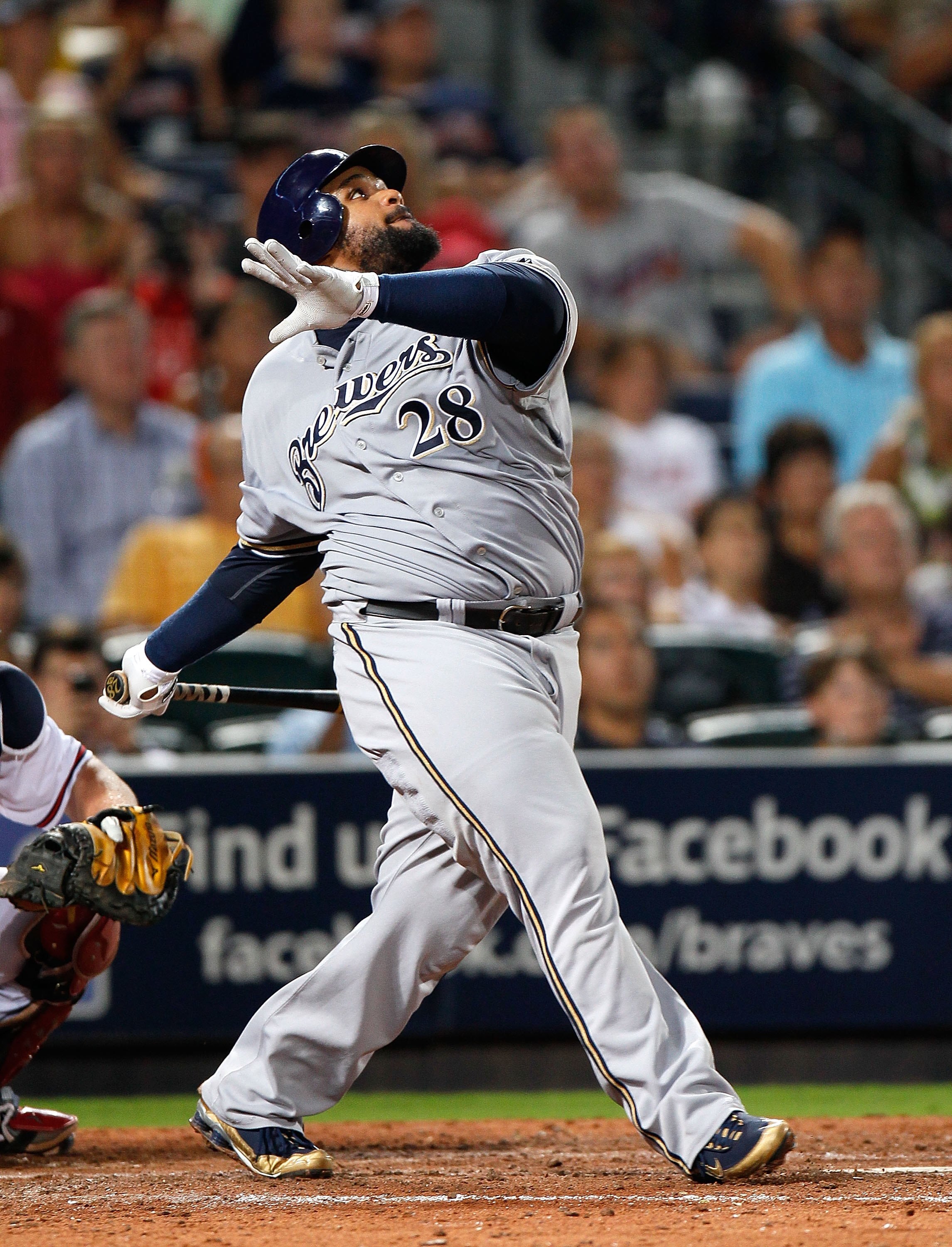 ATLANTA - JULY 15:  Prince Fielder #28 of the Milwaukee Brewers against the Atlanta Braves at Turner Field on July 15, 2010 in Atlanta, Georgia.  (Photo by Kevin C. Cox/Getty Images)