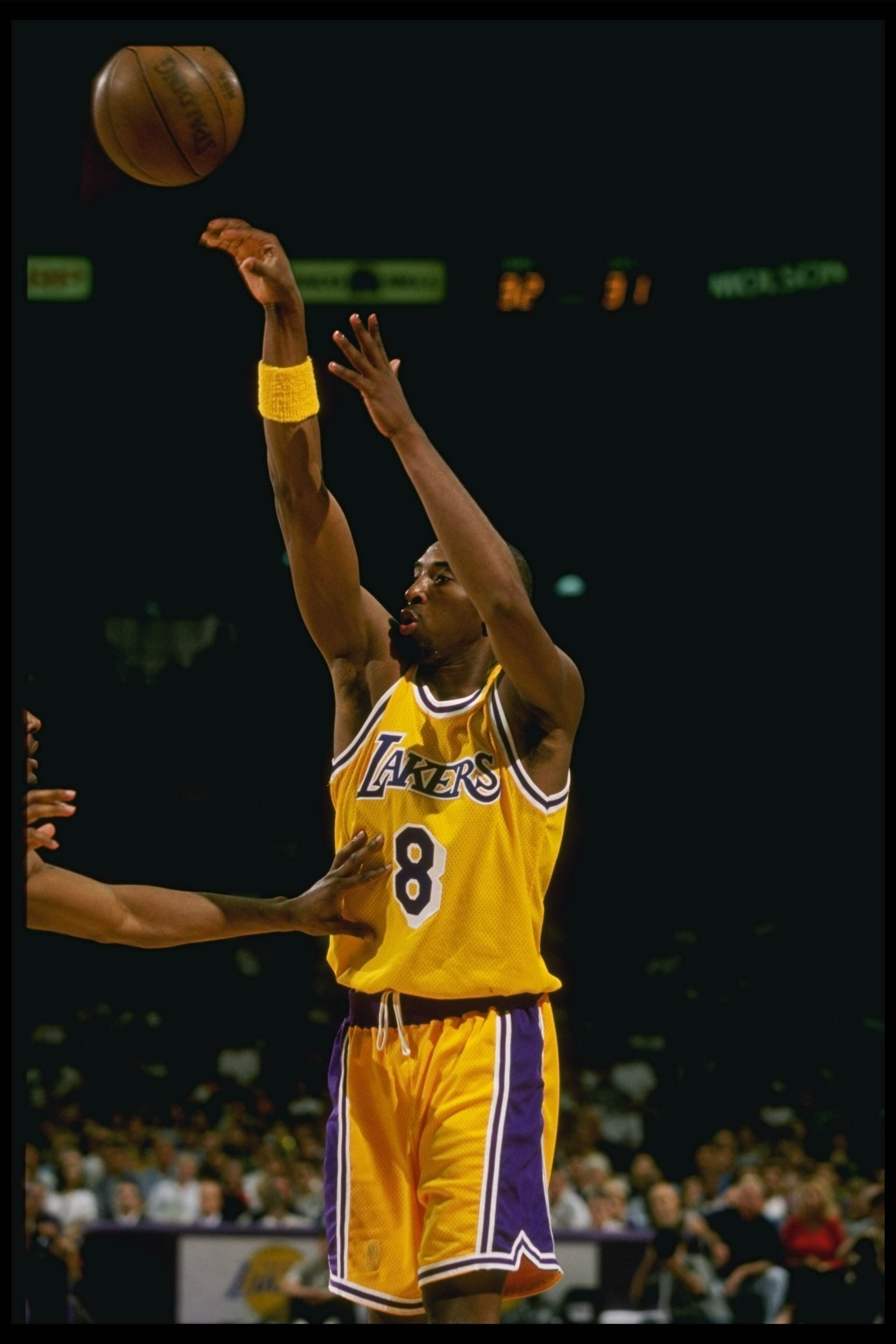 13 Apr 1997:  Kobe Bryant of the Los Angeles Lakers shoots during their 100-98 win over the Utah Jazz at the Great Western Forum in Inglewood, California.  Mandatory Credit: Jed Jacobsohn  /Allsport