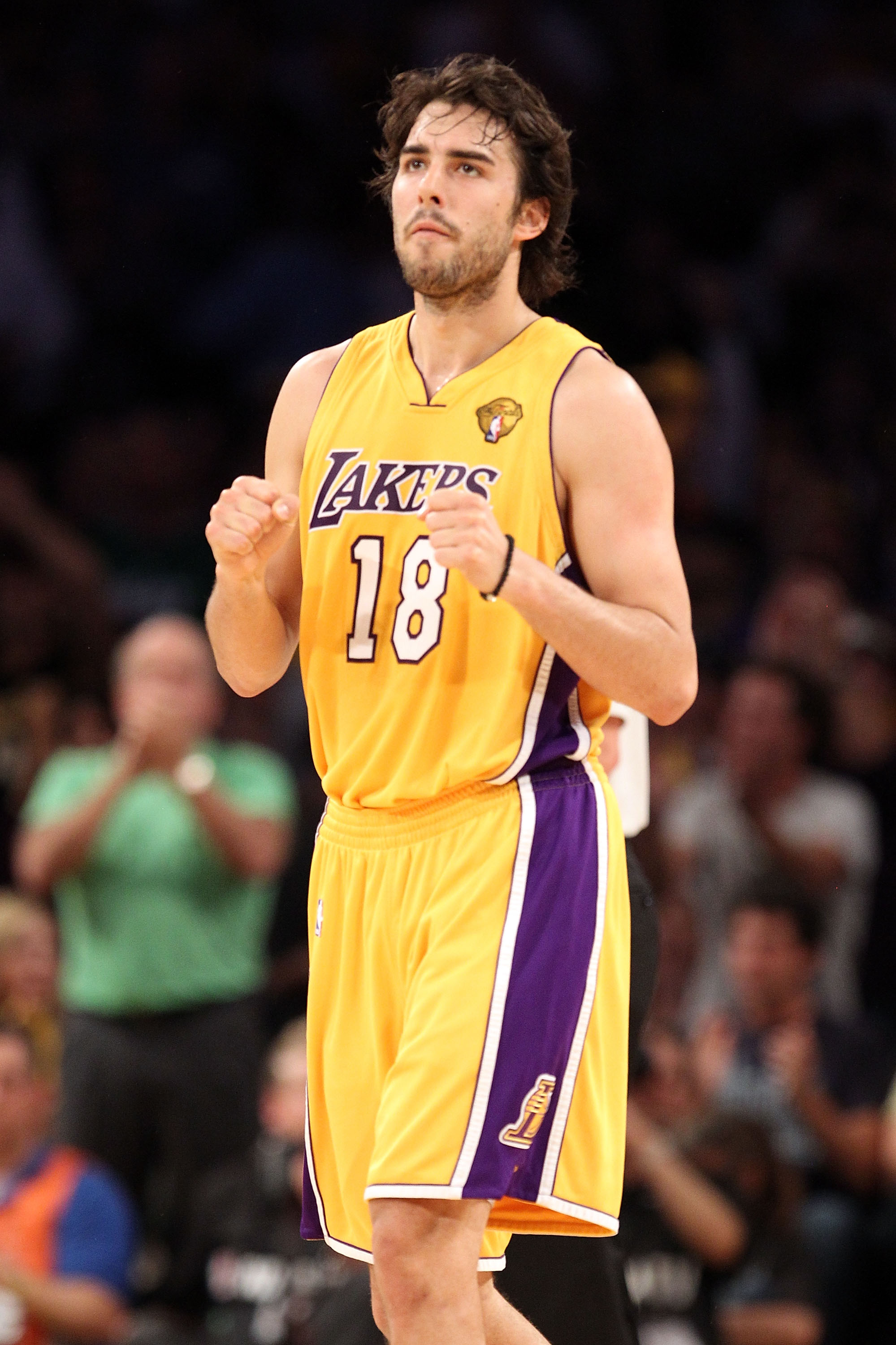 LOS ANGELES, CA - JUNE 15:  Sasha Vujacic #18 of the Los Angeles Lakers reacts in the first half while taking on the Boston Celtics in Game Six of the 2010 NBA Finals at Staples Center on June 15, 2010 in Los Angeles, California.  NOTE TO USER: User expre