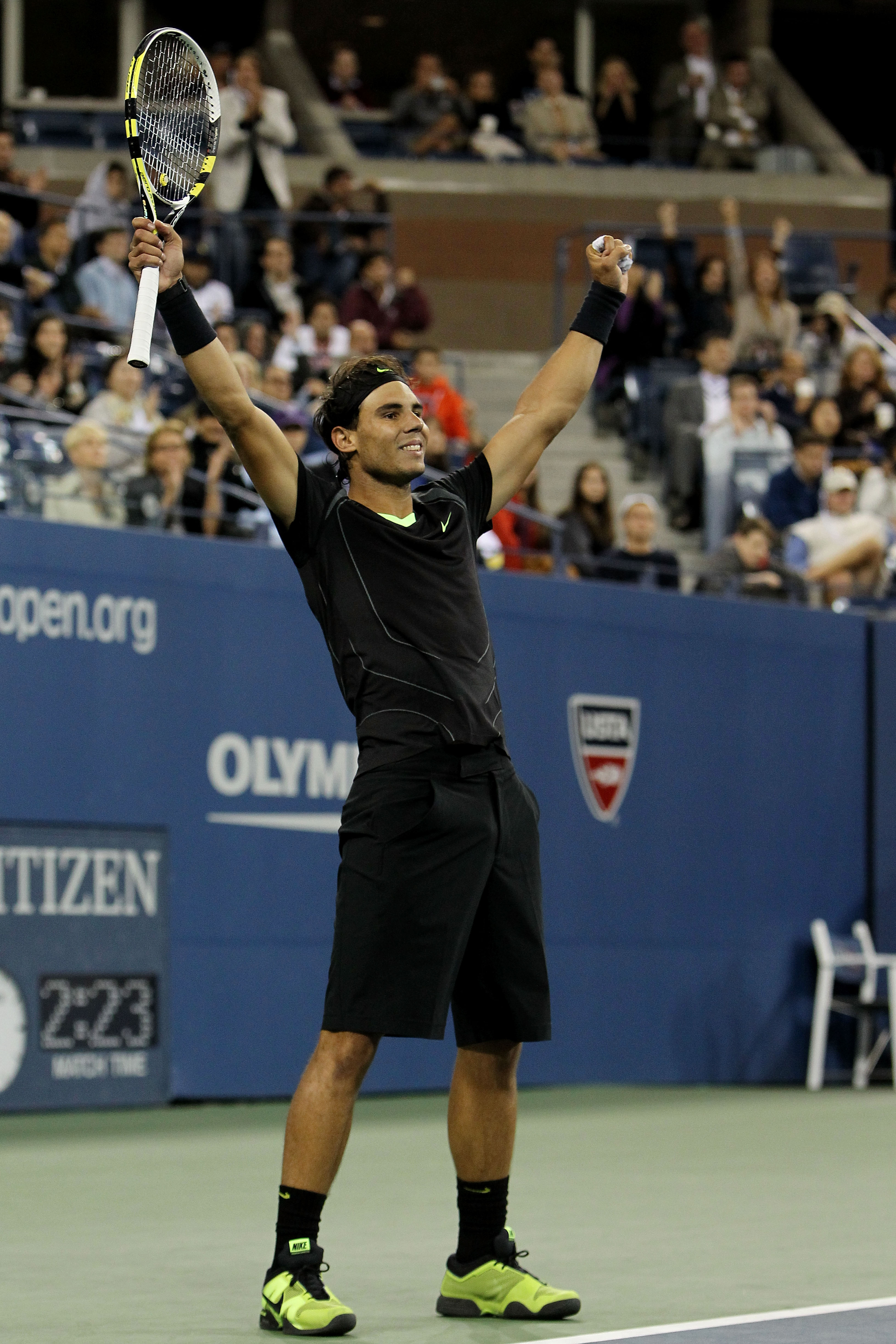 NEW YORK - SEPTEMBER 09:  Rafael Nadal of Spain celebrates after defeating against Fernando Verdasco of Spain during his men's single quarterfinal match on day eleven of the 2010 U.S. Open at the USTA Billie Jean King National Tennis Center on September 9