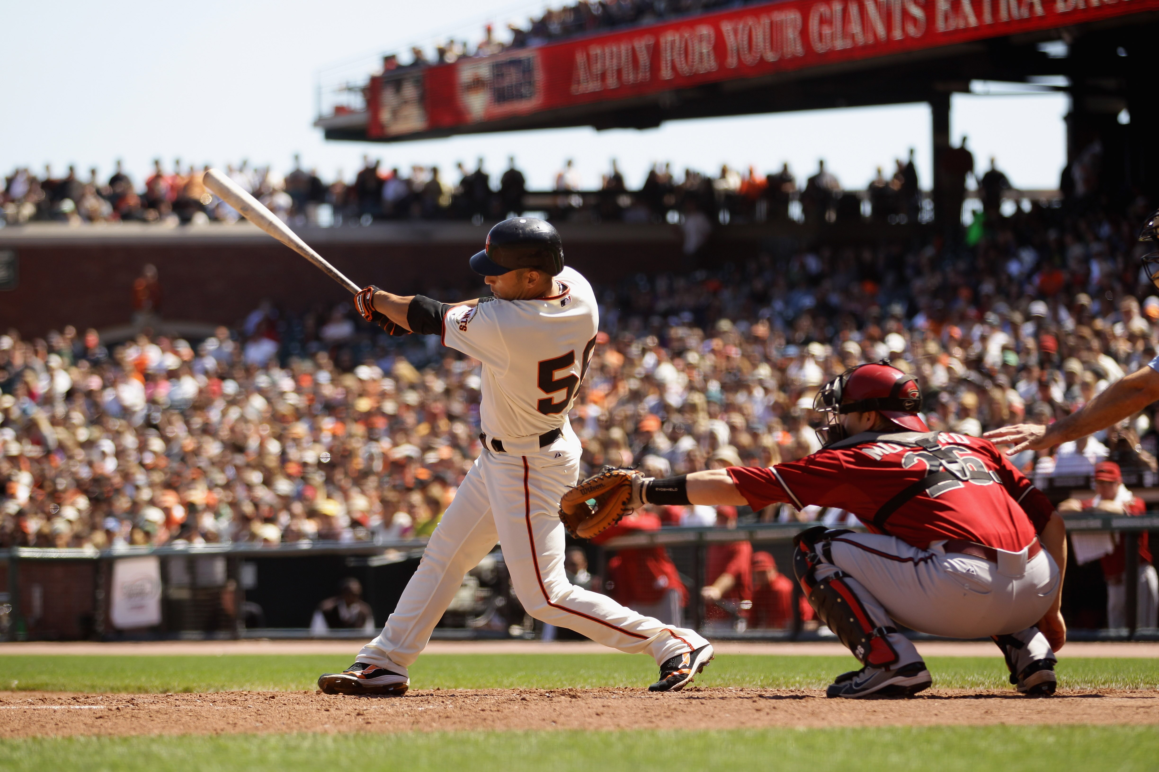 SAN FRANCISCO - AUGUST 29:  Andres Torres #56 of the San Francisco Giants bats against the Arizona Diamondbacks at AT&T Park on August 29, 2010 in San Francisco, California.  (Photo by Ezra Shaw/Getty Images)