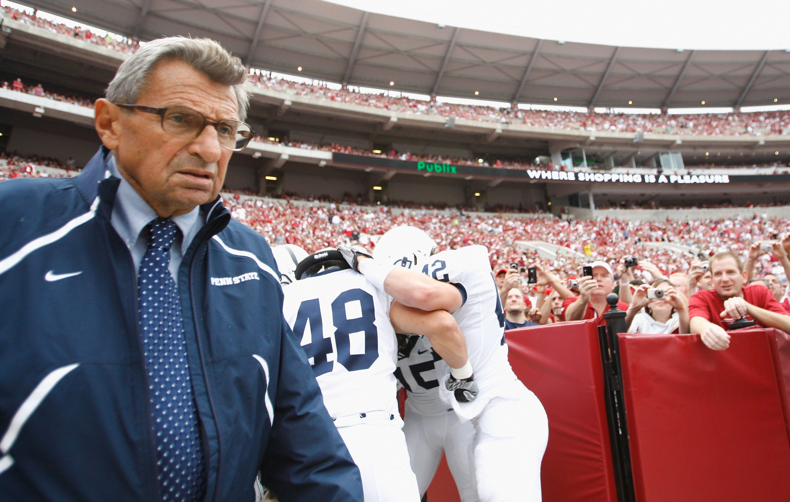 TUSCALOOSA, AL - SEPTEMBER 11:  Head coach Joe Paterno of the Penn State Nittany Lions walks out onto the field during warmups before facing the Alabama Crimson Tide at Bryant-Denny Stadium on September 11, 2010 in Tuscaloosa, Alabama.  (Photo by Kevin C.