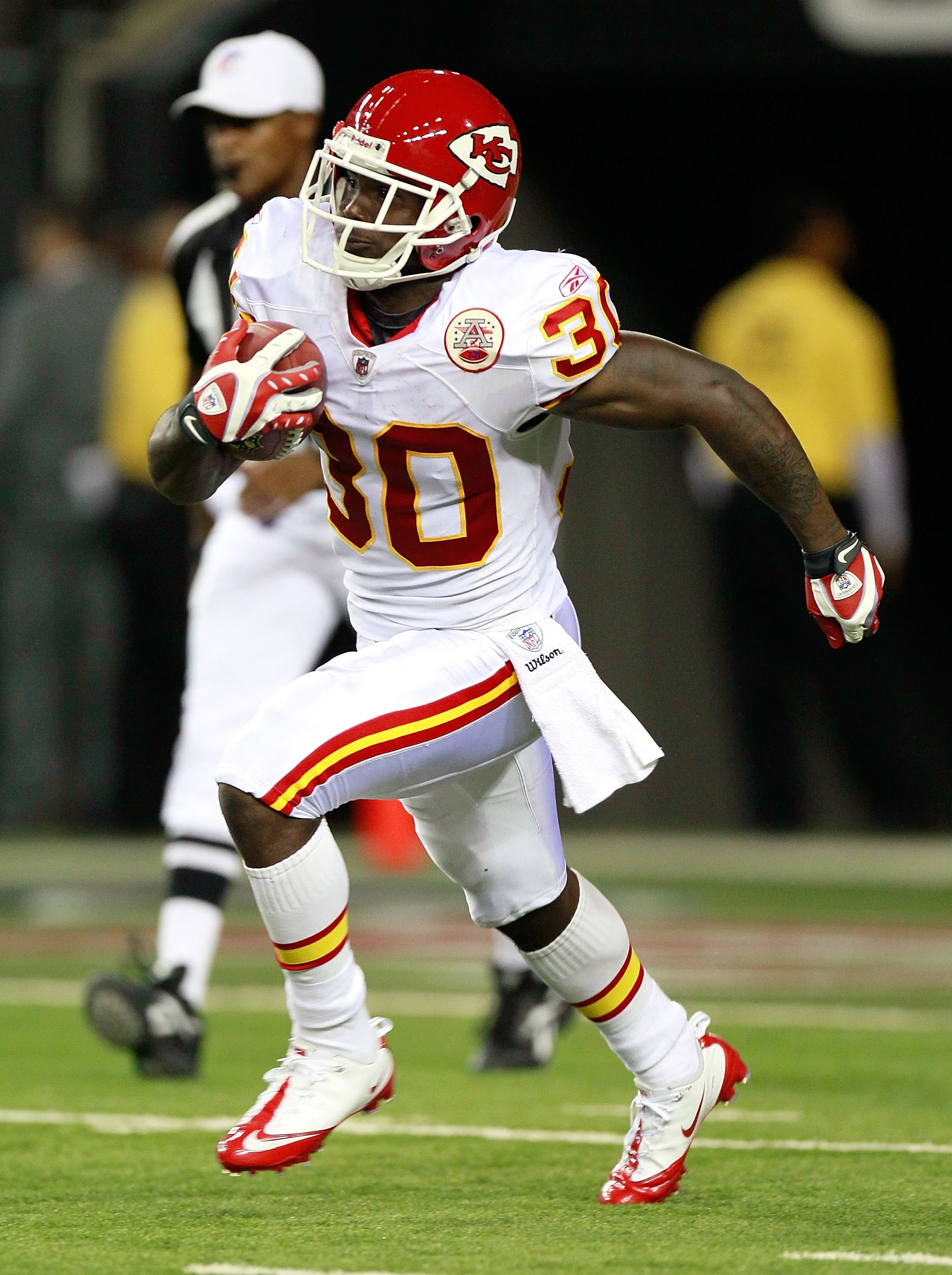 ATLANTA - AUGUST 13:  Javier Arenas #30 of the Kansas City Chiefs against the Atlanta Falcons at Georgia Dome on August 13, 2010 in Atlanta, Georgia.  (Photo by Kevin C. Cox/Getty Images)