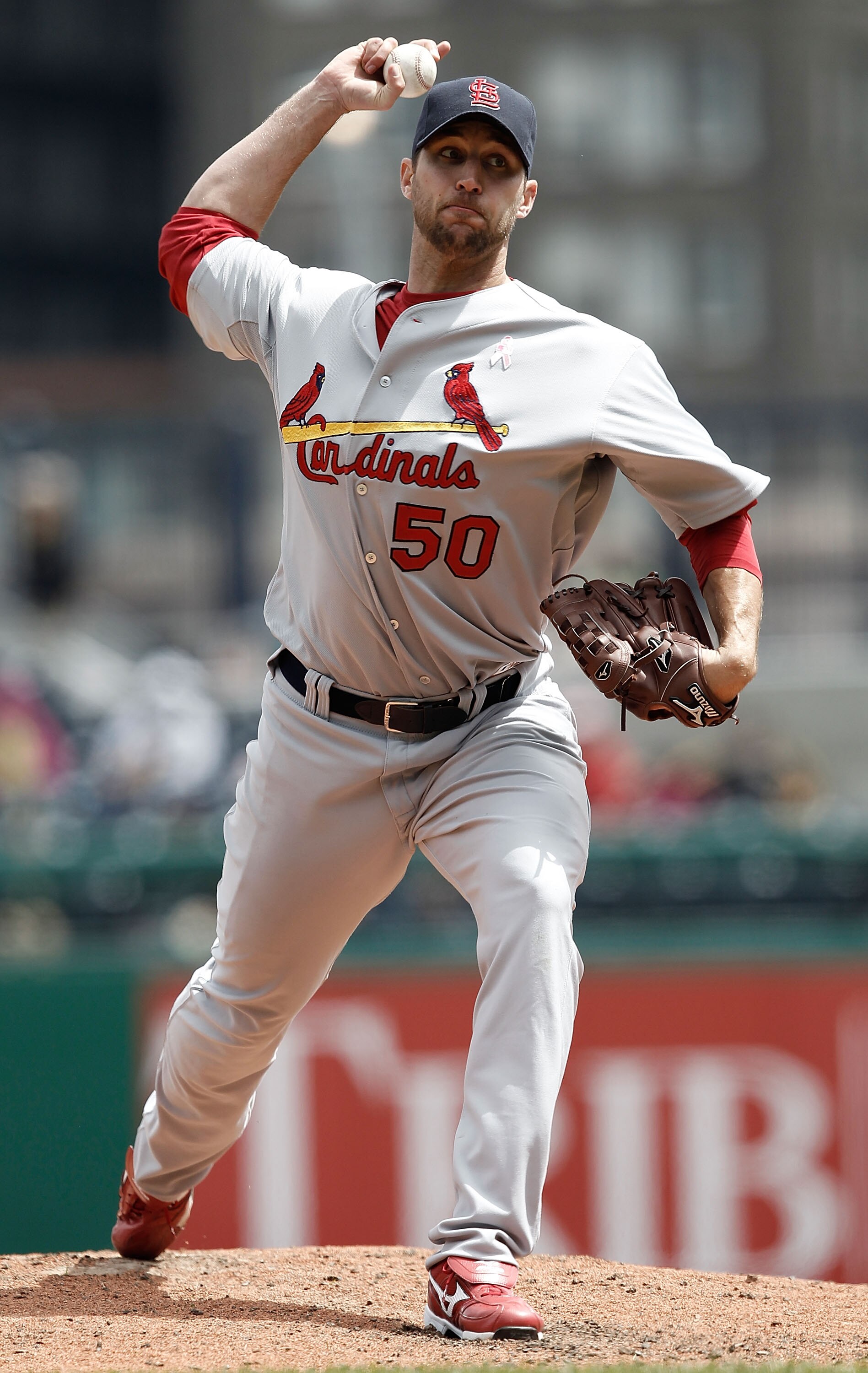 PITTSBURGH - MAY 09:  Adam Wainwright #50 of the St. Louis Cardinals pitches against the Pittsburgh Pirates during the game on May 9, 2010 at PNC Park in Pittsburgh, Pennsylvania.  (Photo by Jared Wickerham/Getty Images)
