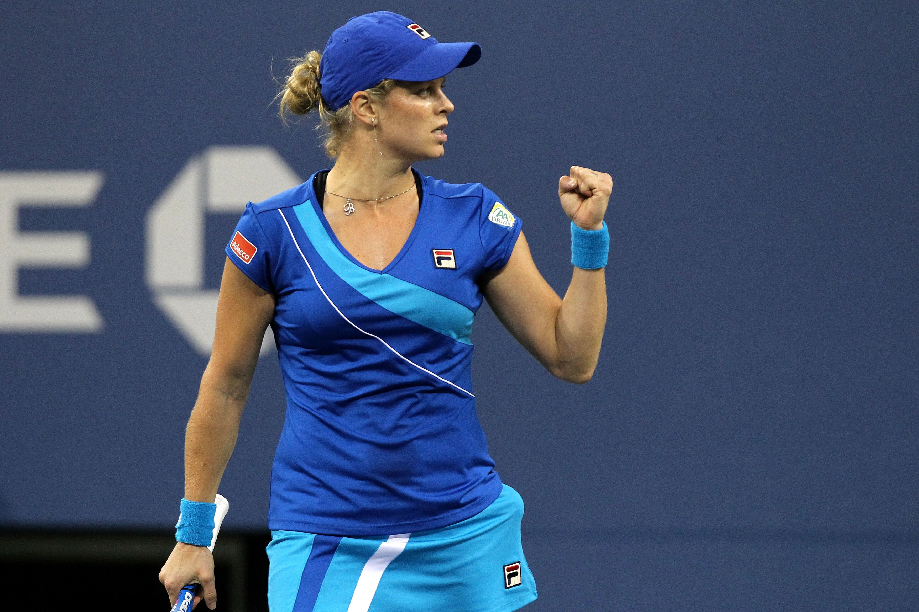 NEW YORK - SEPTEMBER 11:  Kim Clijsters of Belguim reacts against Vera Zvonareva of Russia during her women's singles final on day thirteen of the 2010 U.S. Open at the USTA Billie Jean King National Tennis Center on September 11, 2010 in the Flushing nei