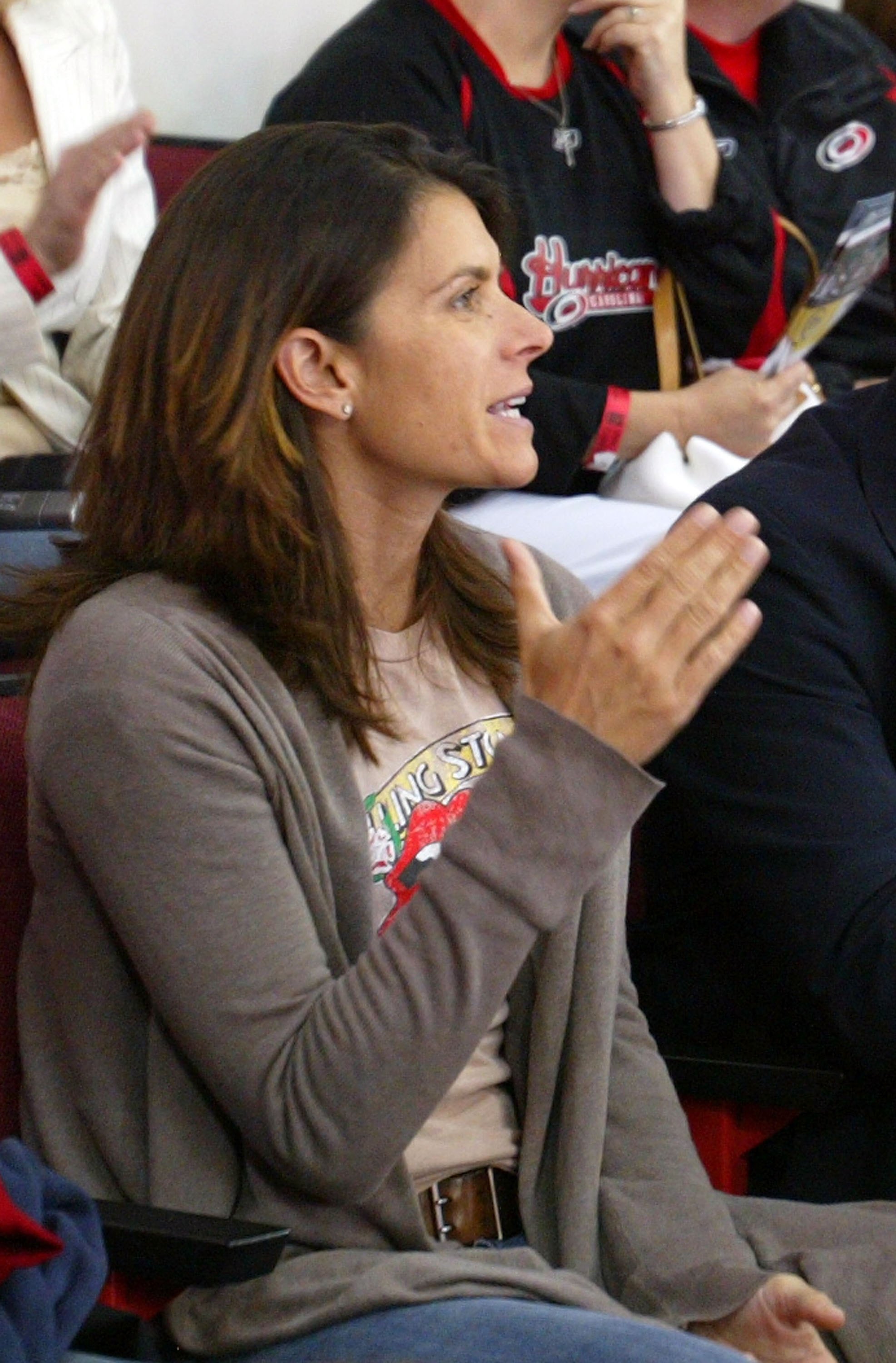 RALEIGH, NC - JUNE 07:  Former soccer player Mia Hamm watches game two of the 2006 NHL Stanley Cup Finals between the Edmonton Oilers and the Carolina Hurricanes during on June 7, 2006 at the RBC Center in Raleigh, North Carolina.  (Photo by Dave Sandford