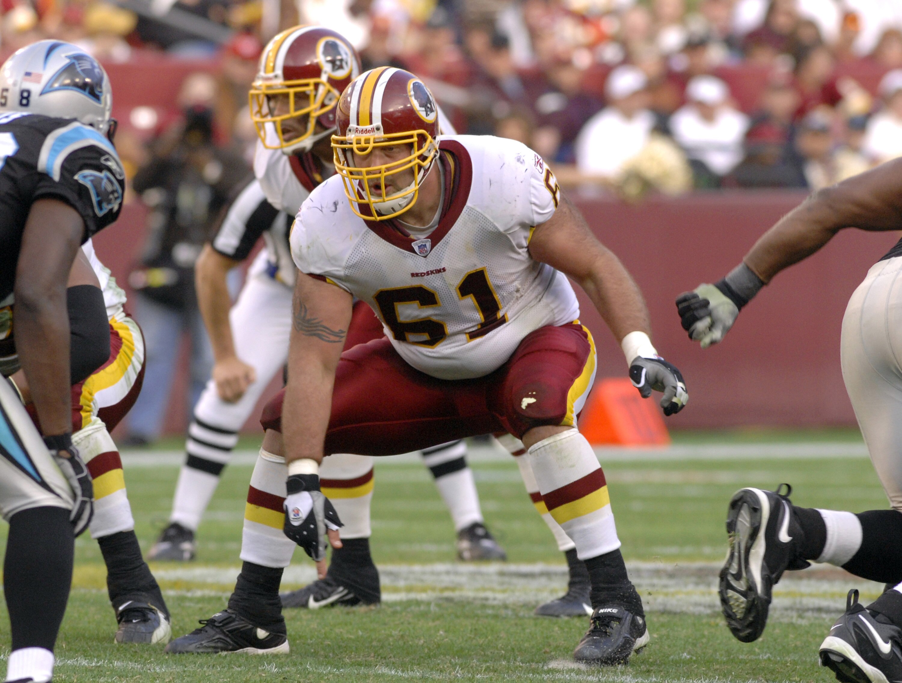 Washington Redskins center Casey Rabach sets to block  against the Carolina Panthers  Nov. 26, 2006 at FedEx Field in Washington.  (Photo by Al Messerschmidt/Getty Images)