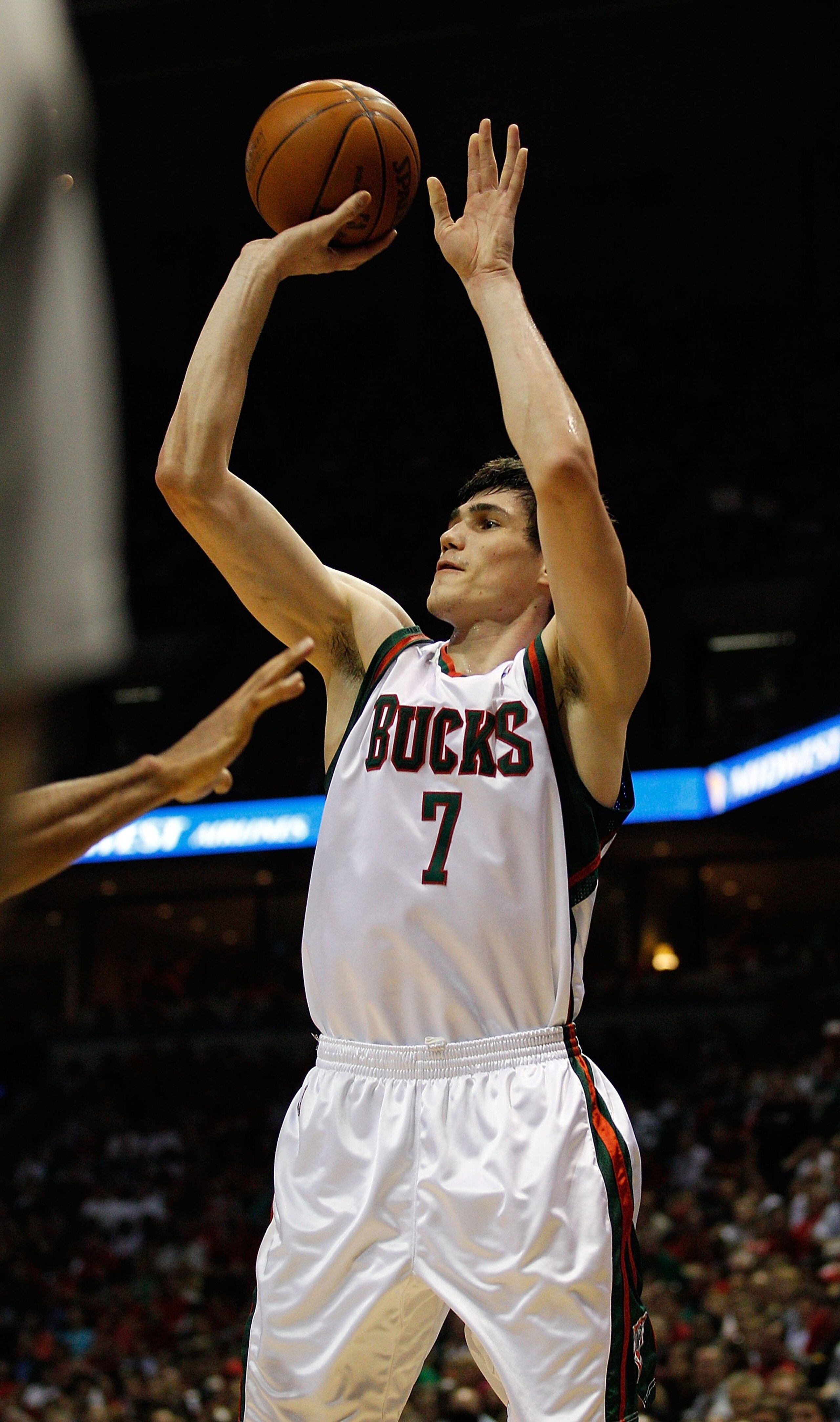 MILWAUKEE - APRIL 30: Ersan Ilyasova #7 of the Milwaukee Bucks puts up a shot against the Atlanta Hawks in Game Six of the Eastern Conference Quarterfinals during the 2010 NBA Playoffs at the Bradley Center on April 30, 2010 in Milwaukee, Wisconsin. The H