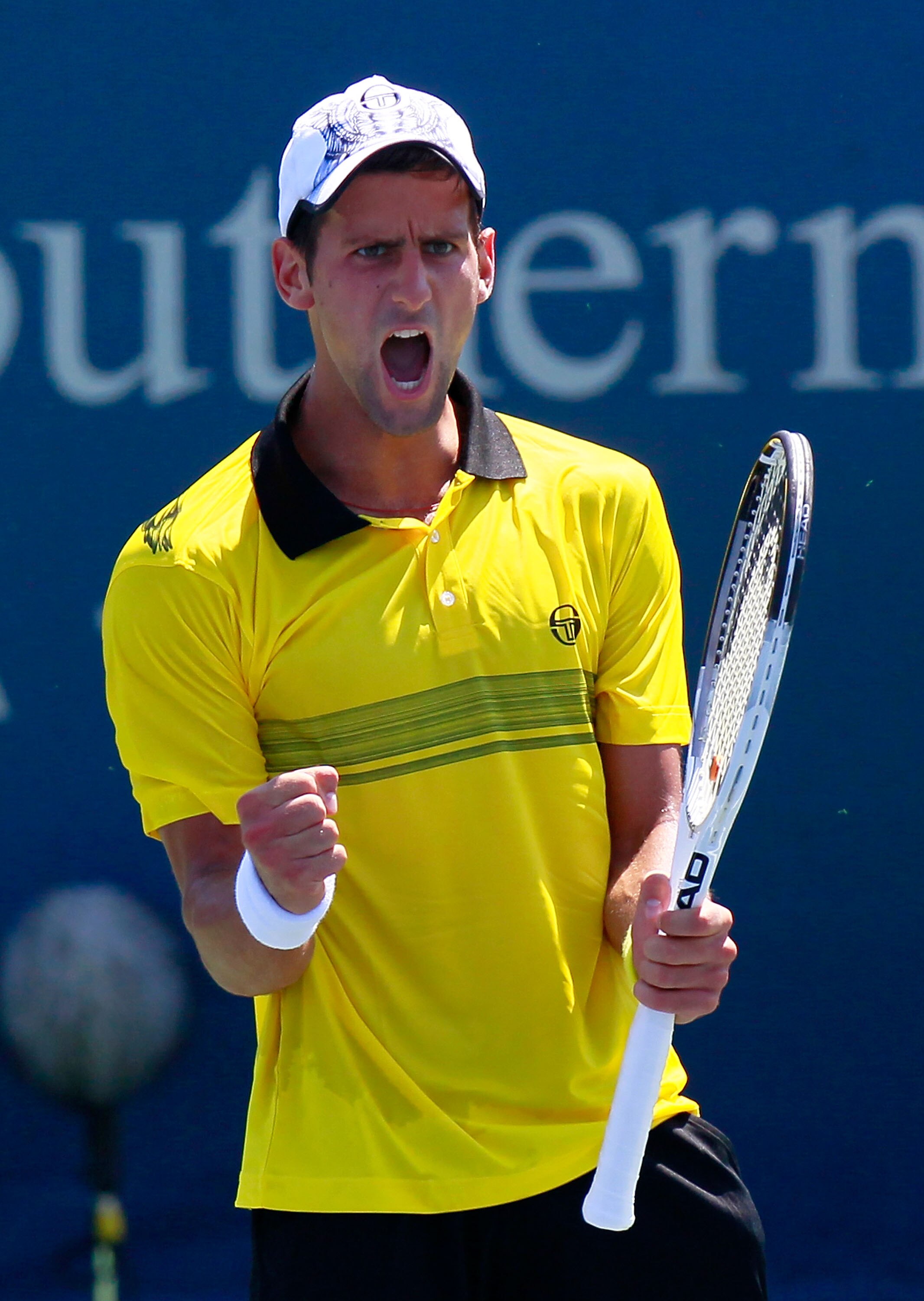 CINCINNATI - AUGUST 19: Novak Djokovic of Serbia reacts after winning a game against David Nalbandian of Argentina during Day 4 of the Western & Southern Financial Group Masters at the Lindner Family Tennis Center on August 19, 2010 in Cincinnati, Ohio. CINCINNATI - AUGUST 19: Novak Djokovic of Serbia reacts after winning a game against David Nalbandian of Argentina during Day 4 of the Western & Southern Financial Group Masters at the Lindner Family Tennis Center on August 19, 2010 in Cincinnati, Ohio.