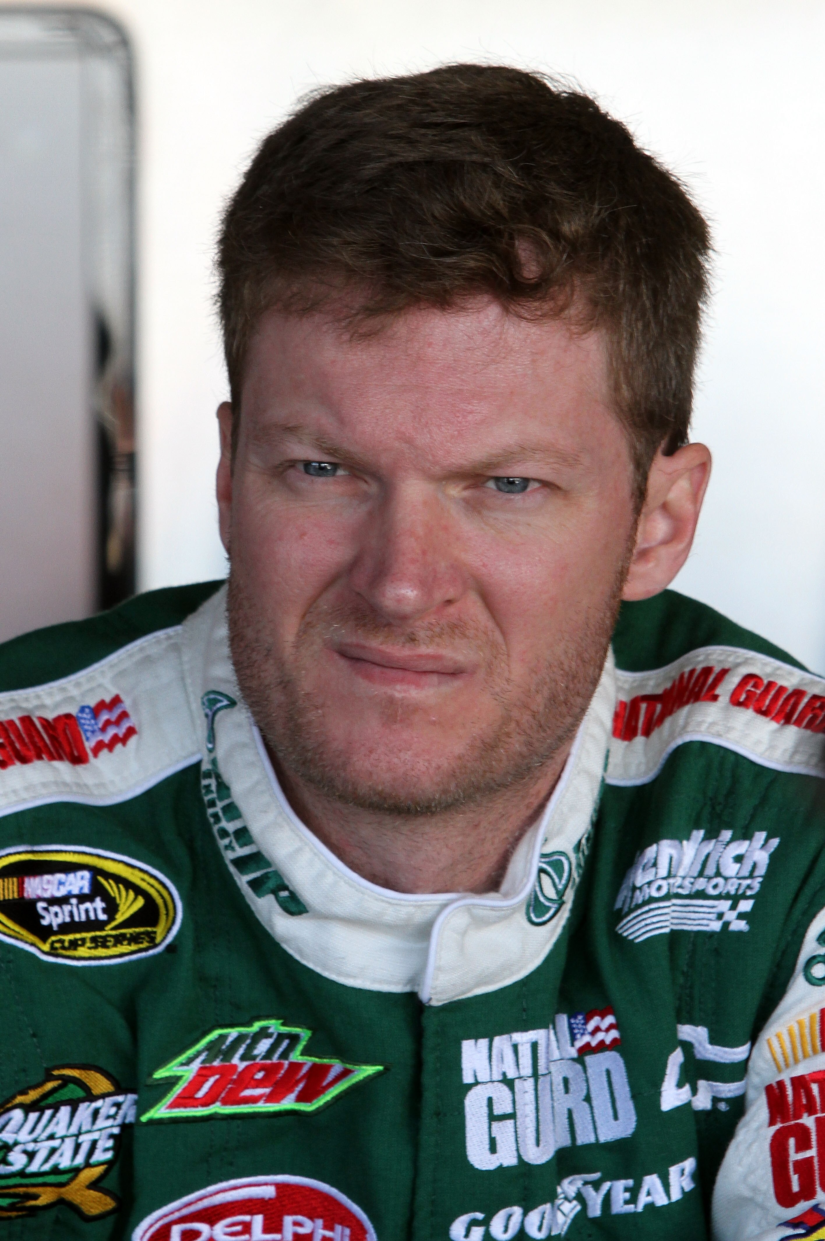 RICHMOND, VA - SEPTEMBER 10:  Dale Earnhardt Jr., driver of the #88 AMP Energy/National Guard Chevrolet, sits in the garage during practice for the NASCAR Sprint Cup Series Air Guard 400 at Richmond International Raceway on September 10, 2010 in Richmond,