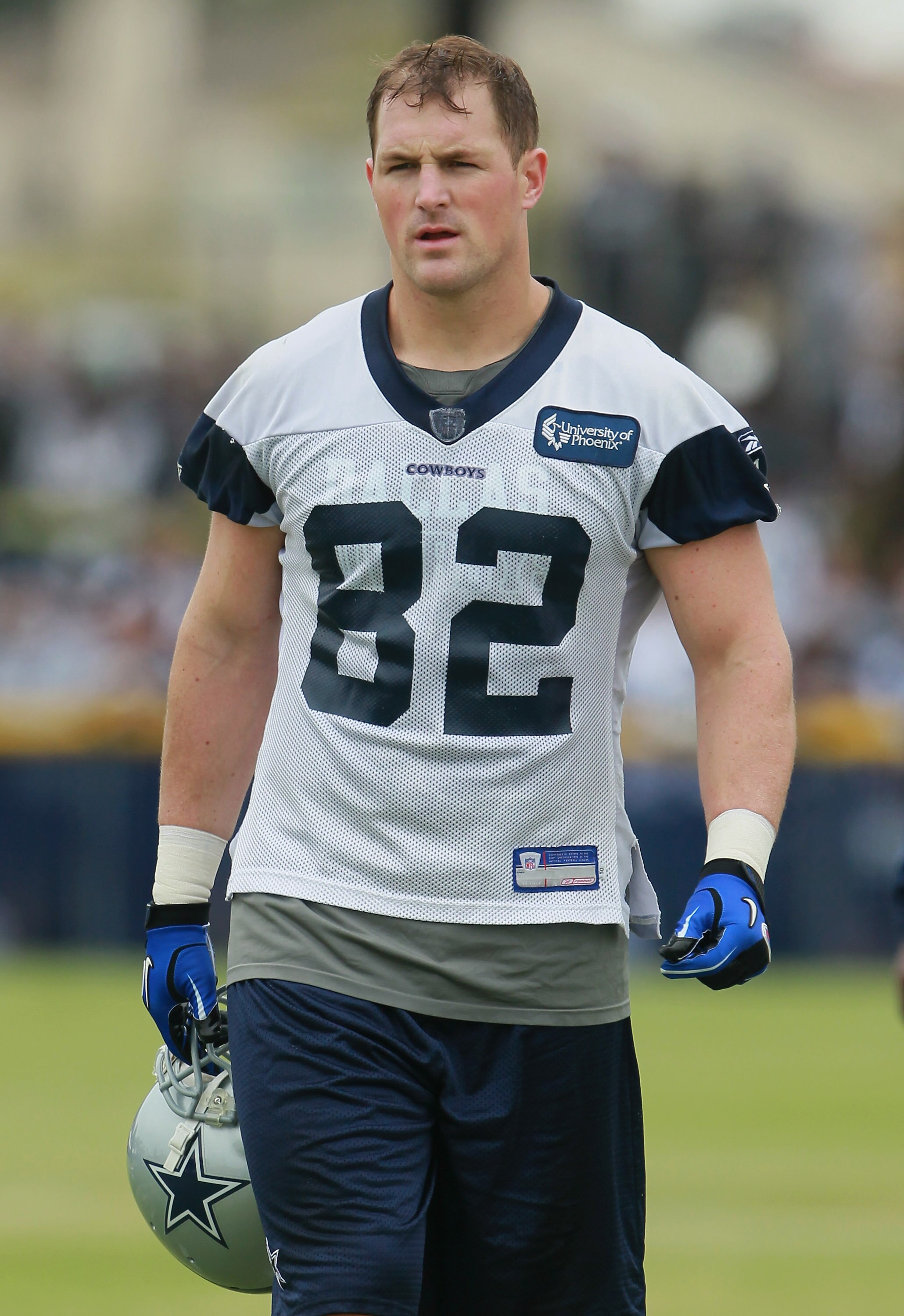 OXNARD, CA - AUGUST 14:  Tight end Jason Witten #82 looks on during Dallas Cowboys Training Camp at the Marriott Residence Inn Oxnard River Ridge on August 14, 2010 in Oxnard, California.  (Photo by Jeff Gross/Getty Images)