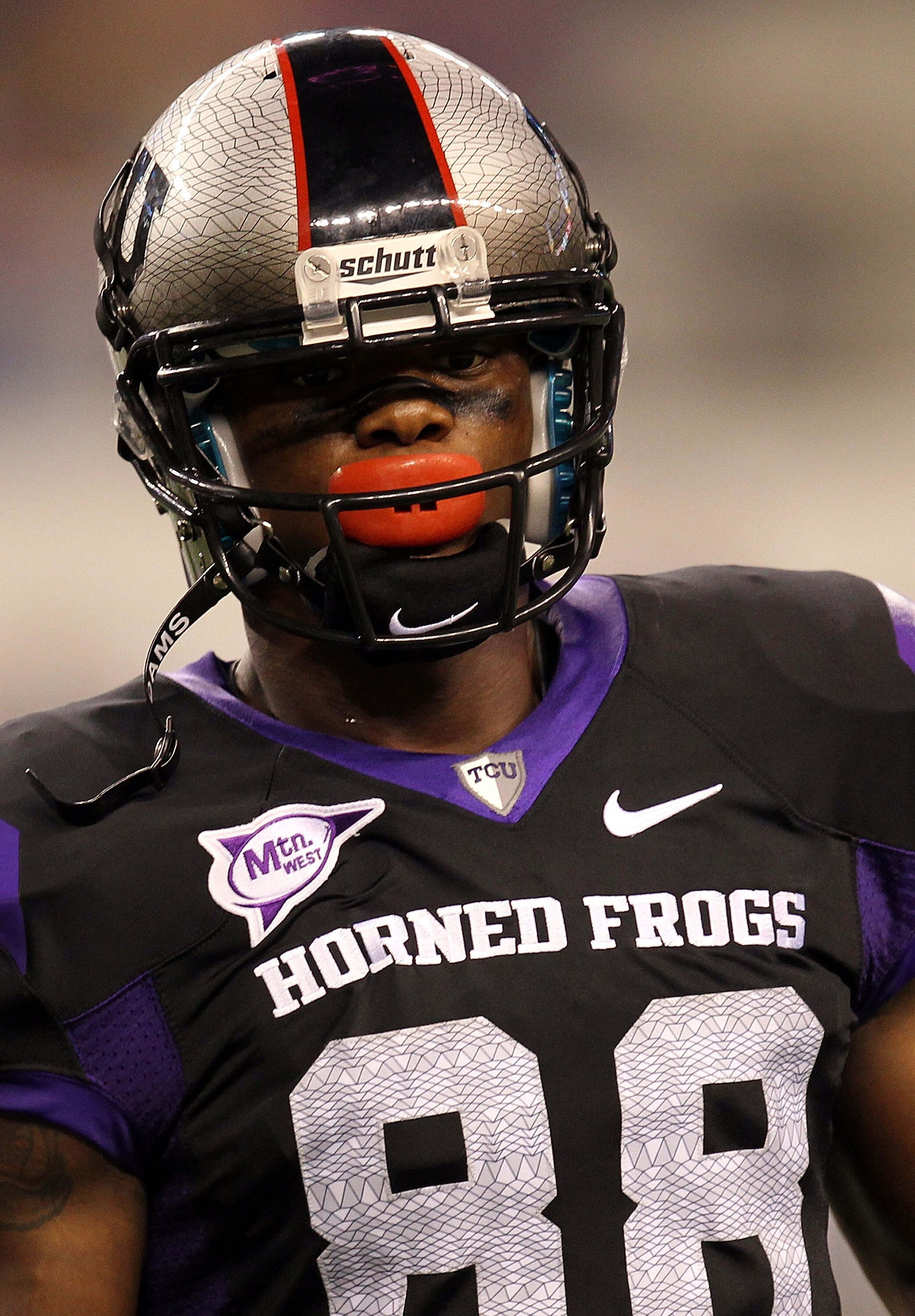 ARLINGTON, TX - SEPTEMBER 04:  Wide receiver Jimmy Young #88 of the TCU Horned Frogs at Cowboys Stadium on September 4, 2010 in Arlington, Texas.  (Photo by Ronald Martinez/Getty Images)