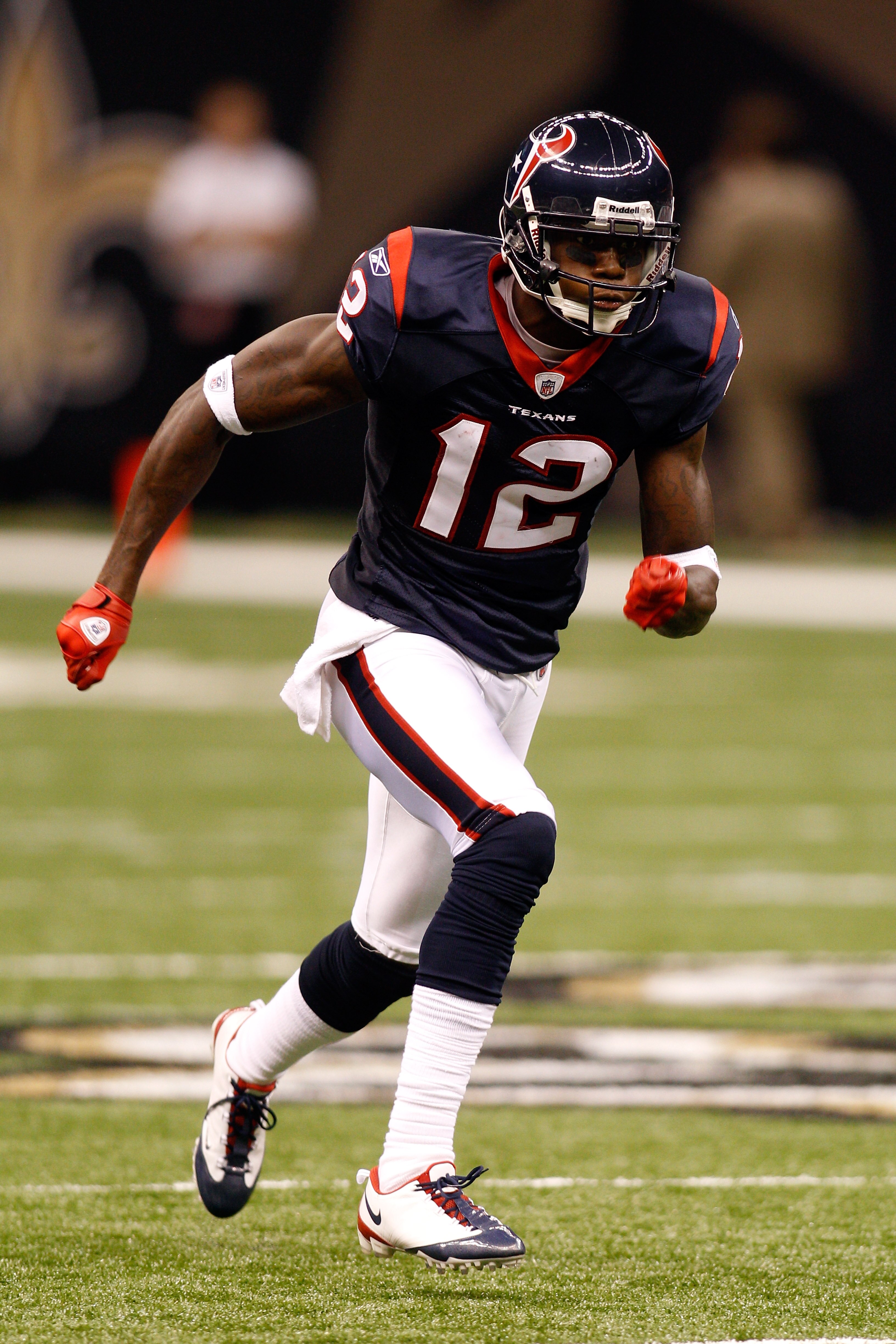 NEW ORLEANS - AUGUST 21:  Jacoby Jones #12 of the Houston Texans in action during the game against the New Orleans Saints at the Louisiana Superdome on August 21, 2010 in New Orleans, Louisiana.  (Photo by Chris Graythen/Getty Images)