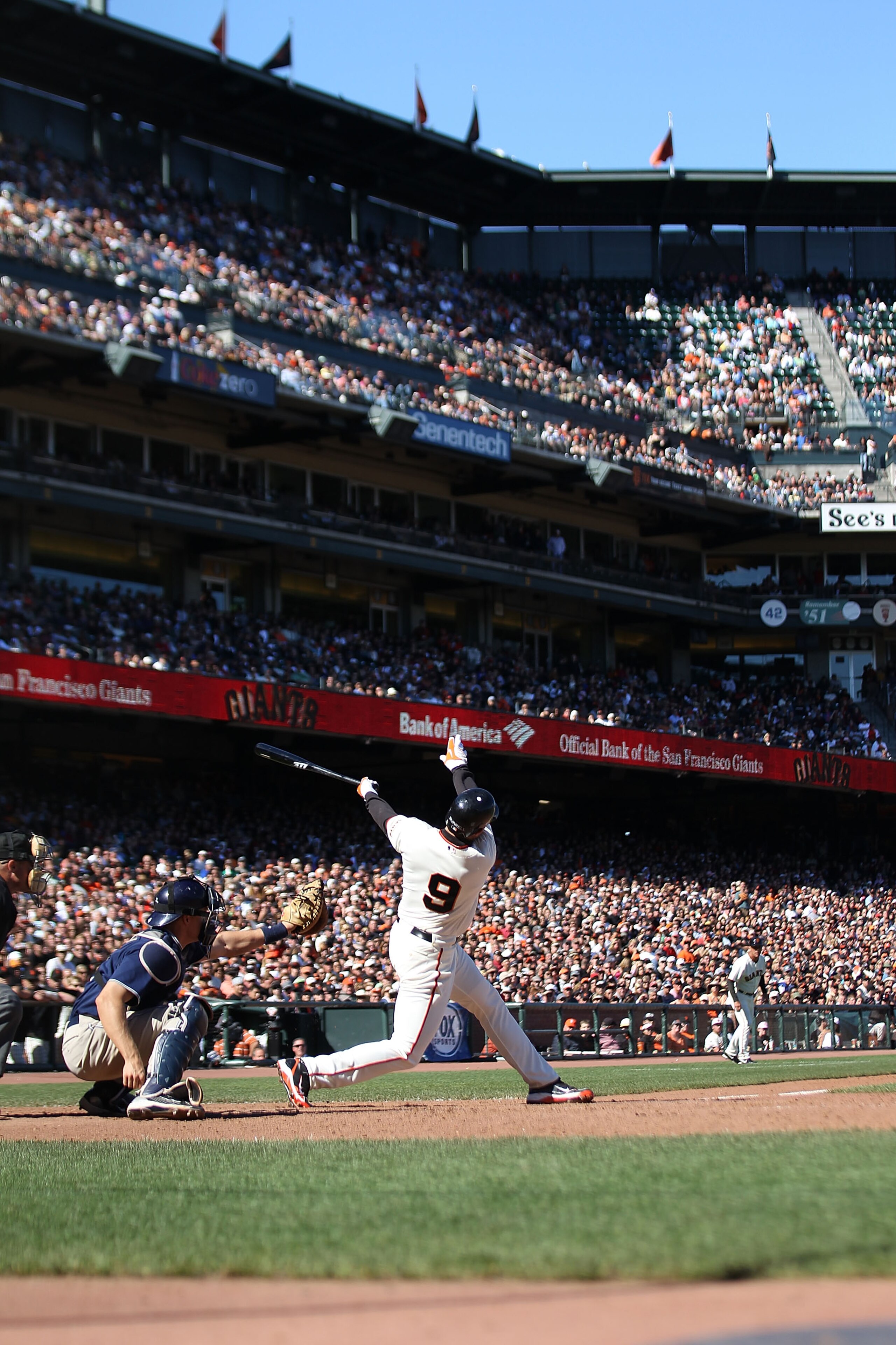 SAN FRANCISCO - AUGUST 14:  Pat Burrell #9 of the San Francisco Giants bats against the San Diego Padres during an MLB game at AT&T Park on August 14, 2010 in San Francisco, California.  (Photo by Jed Jacobsohn/Getty Images)