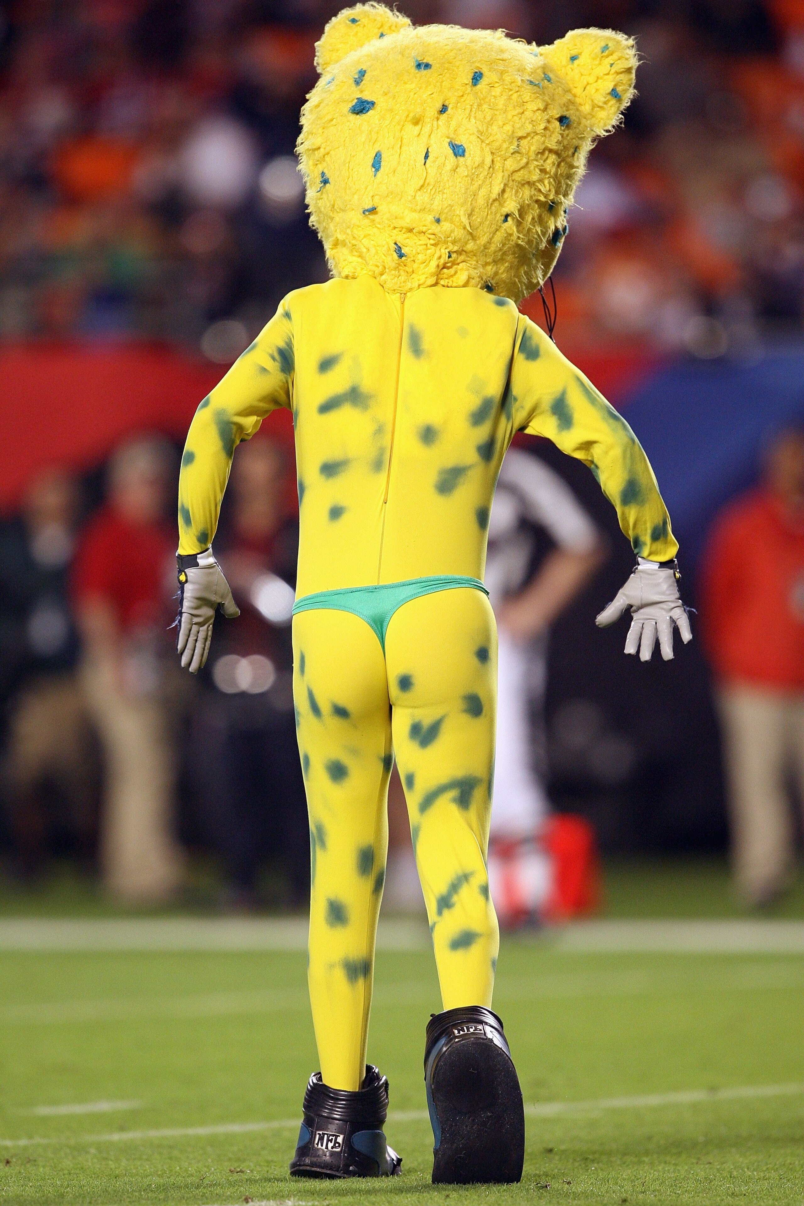 MIAMI GARDENS, FL - JANUARY 31:  Mascot Jaxson de Ville of the Jacksonville Jaguars wears a thong on the field during the 2010 AFC-NFC Pro Bowl at Sun Life Stadium on January 31, 2010 in Miami Gardens, Florida. (Photo by Doug Benc/Getty Images)