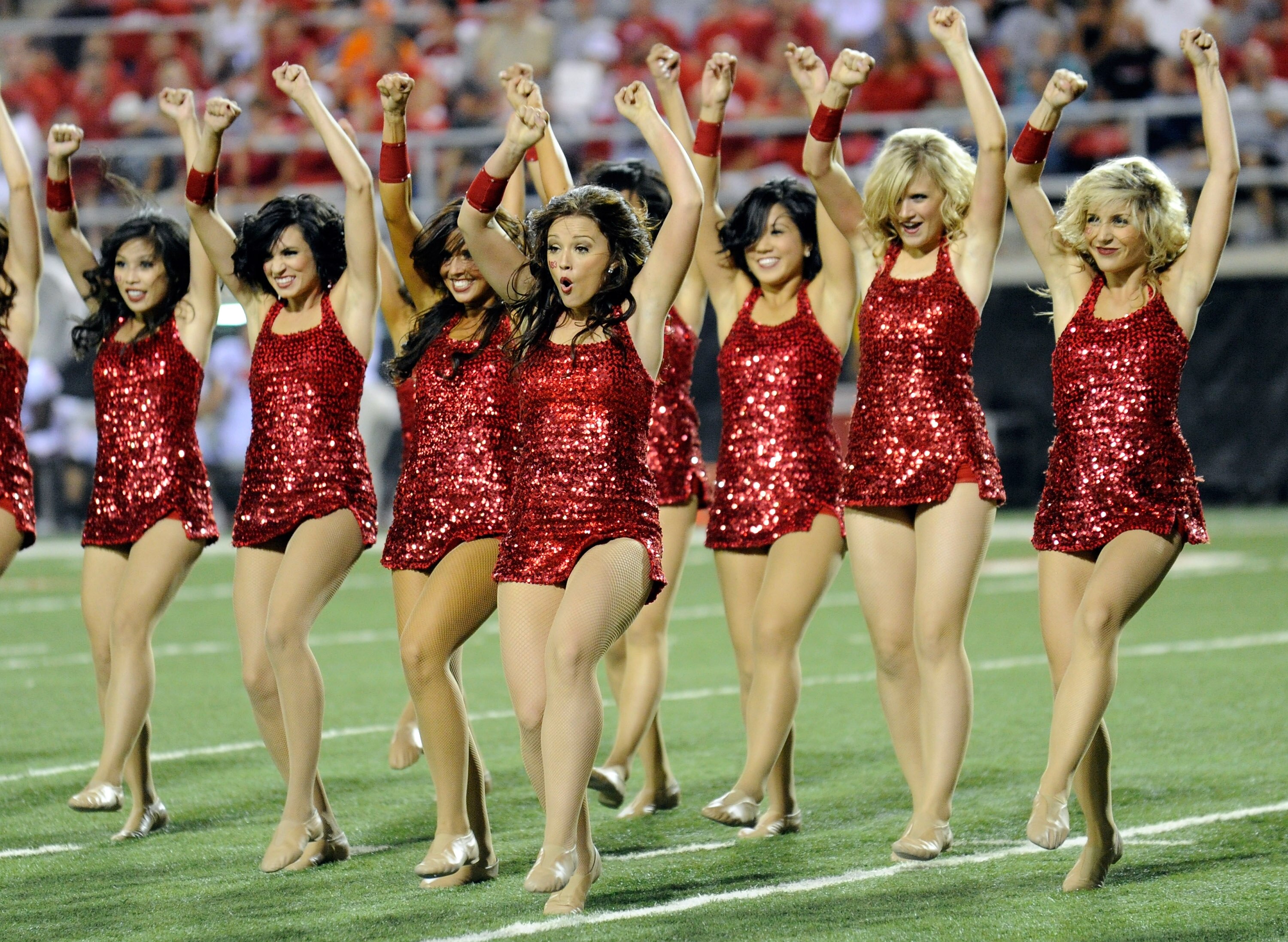 LAS VEGAS - SEPTEMBER 04:  Members of the UNLV Rebels dance team perform during the Rebels' game against the Wisconsin Badgers at Sam Boyd Stadium September 4, 2010 in Las Vegas, Nevada. Wisconsin won 41-21.  (Photo by Ethan Miller/Getty Images)