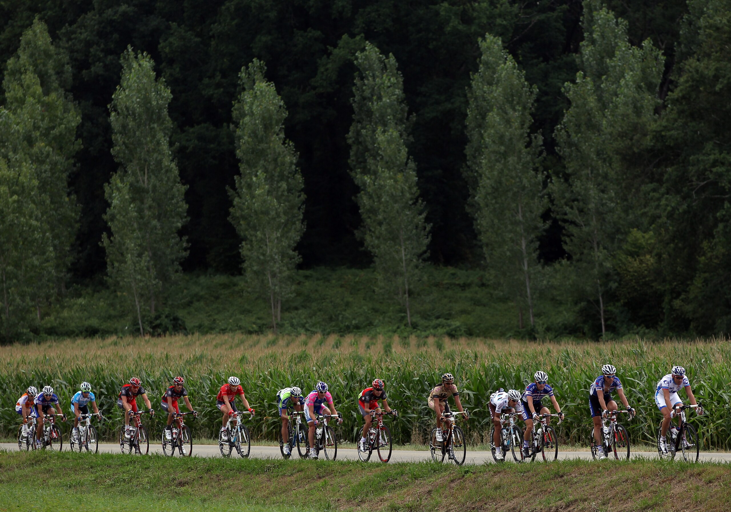 BORDEAUX, FRANCE - JULY 23:  The peloton rides thorugh the French countryside on stage eighteen of the 2010 Tour de France from Salies-de-Bearn to Bordeaux on July 23, 2010 in Bordeaux, France.  (Photo by Bryn Lennon/Getty Images)