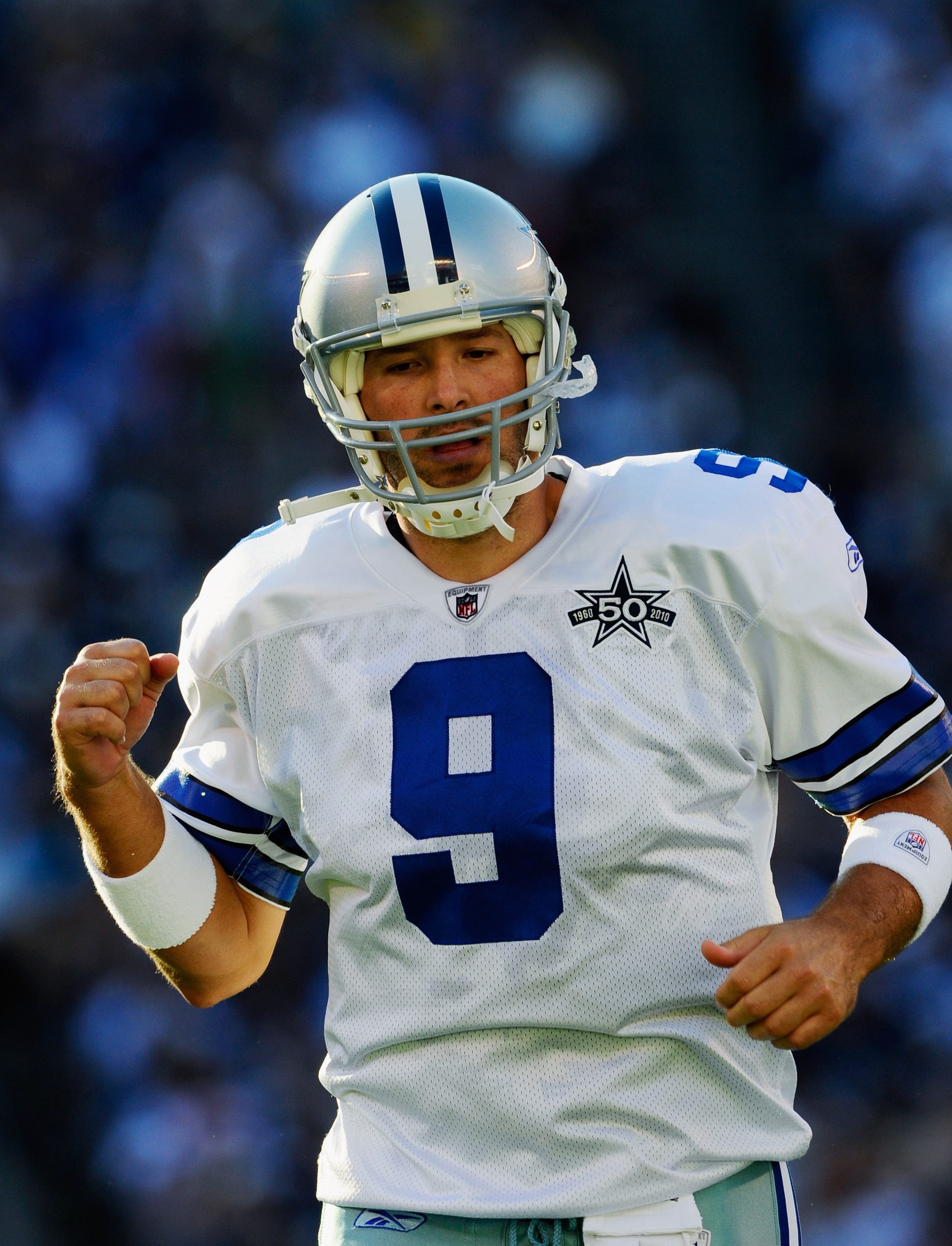 SAN DIEGO - AUGUST 21:  Quarterback Tony Romo #9 of the Dallas Cowboys reacts during their preseason NFL football game against San Diego Chargers at Qualcomm Stadium on August 21, 2010 in San Diego, California.  (Photo by Kevork Djansezian/Getty Images)