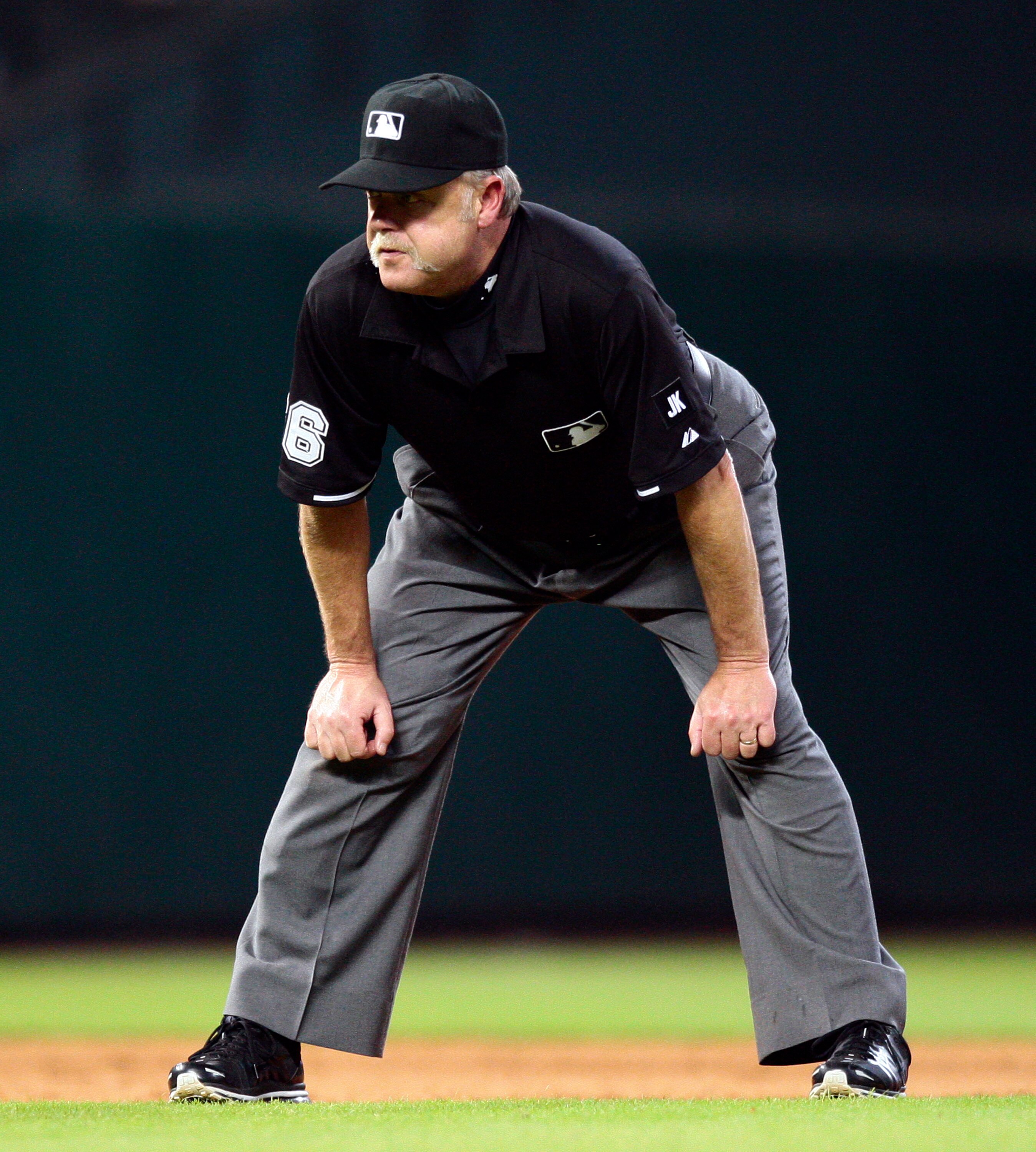 HOUSTON - JUNE 18:  Second base umpire Jim Joyce looks towards home during the game between the Texas Rangers and Houston Astros at Minute Maid Park on June 18, 2010 in Houston, Texas.  (Photo by Bob Levey/Getty Images)