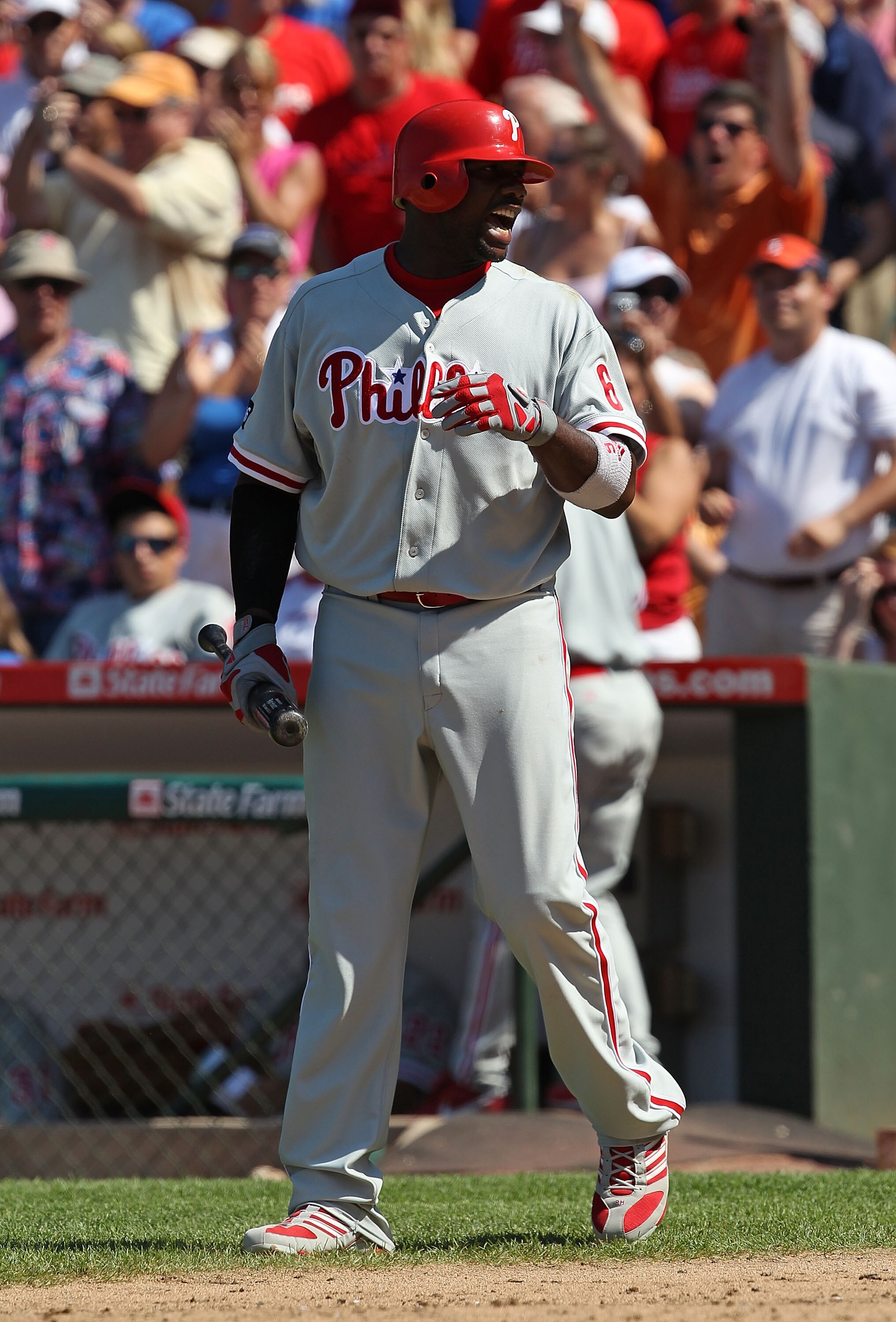 CHICAGO - JULY 16: Ryan Howard #6 of the Philadelphia Phillies talks to the home plate umpire after striking out in the 9th inning against the Chicago Cubs at Wrigley Field on July 16, 2010 in Chicago, Illinois. The Cubs defeated the Phillies 4-3. (Photo CHICAGO - JULY 16: Ryan Howard #6 of the Philadelphia Phillies talks to the home plate umpire after striking out in the 9th inning against the Chicago Cubs at Wrigley Field on July 16, 2010 in Chicago, Illinois. The Cubs defeated the Phillies 4-3. (Photo