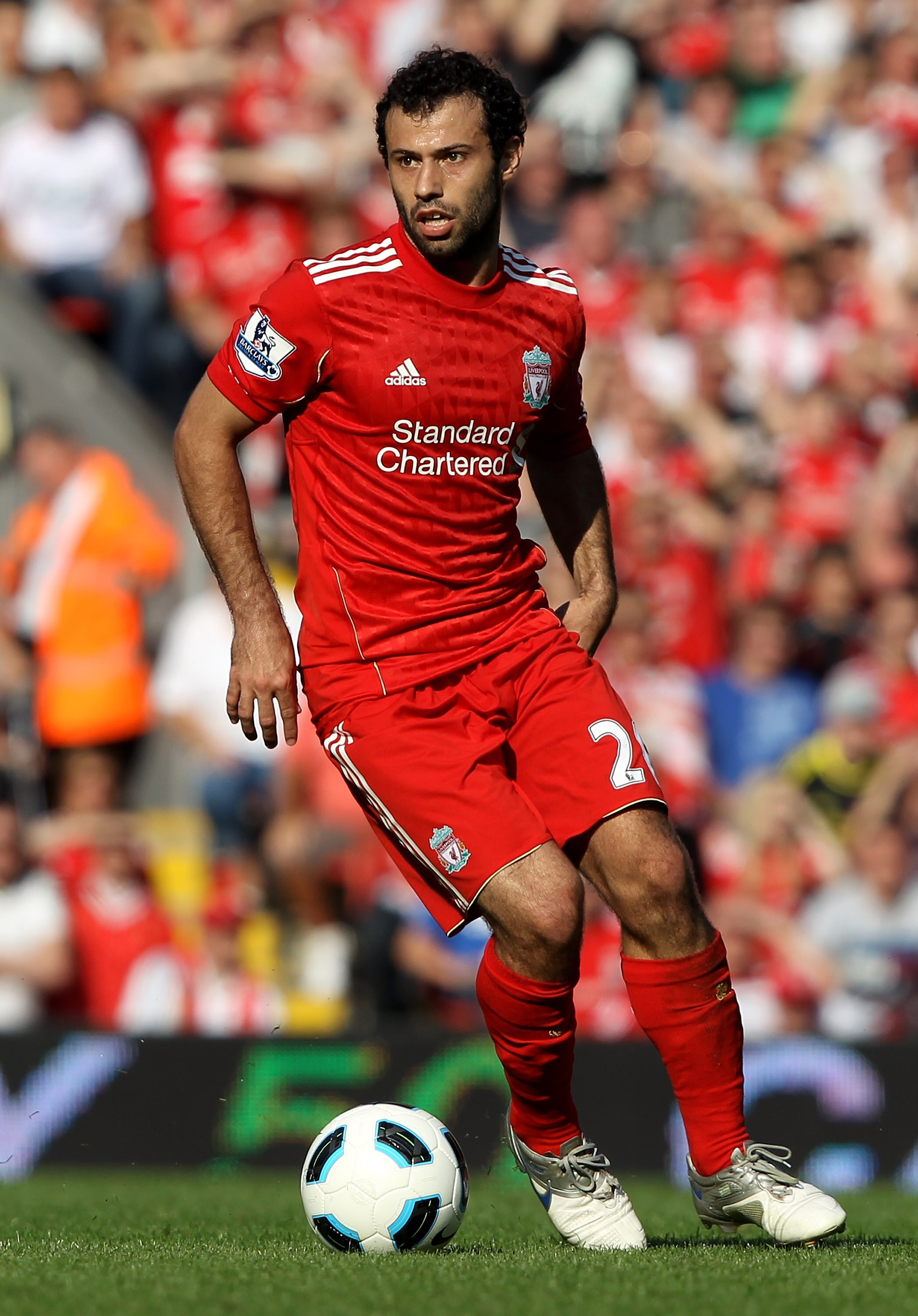 LIVERPOOL, ENGLAND - AUGUST 15:   Javier Mascherano of Liverpool in action during the Barclays Premier League match between Liverpool and Arsenal at Anfield on August 15, 2010 in Liverpool, England.  (Photo by Clive Brunskill/Getty Images)
