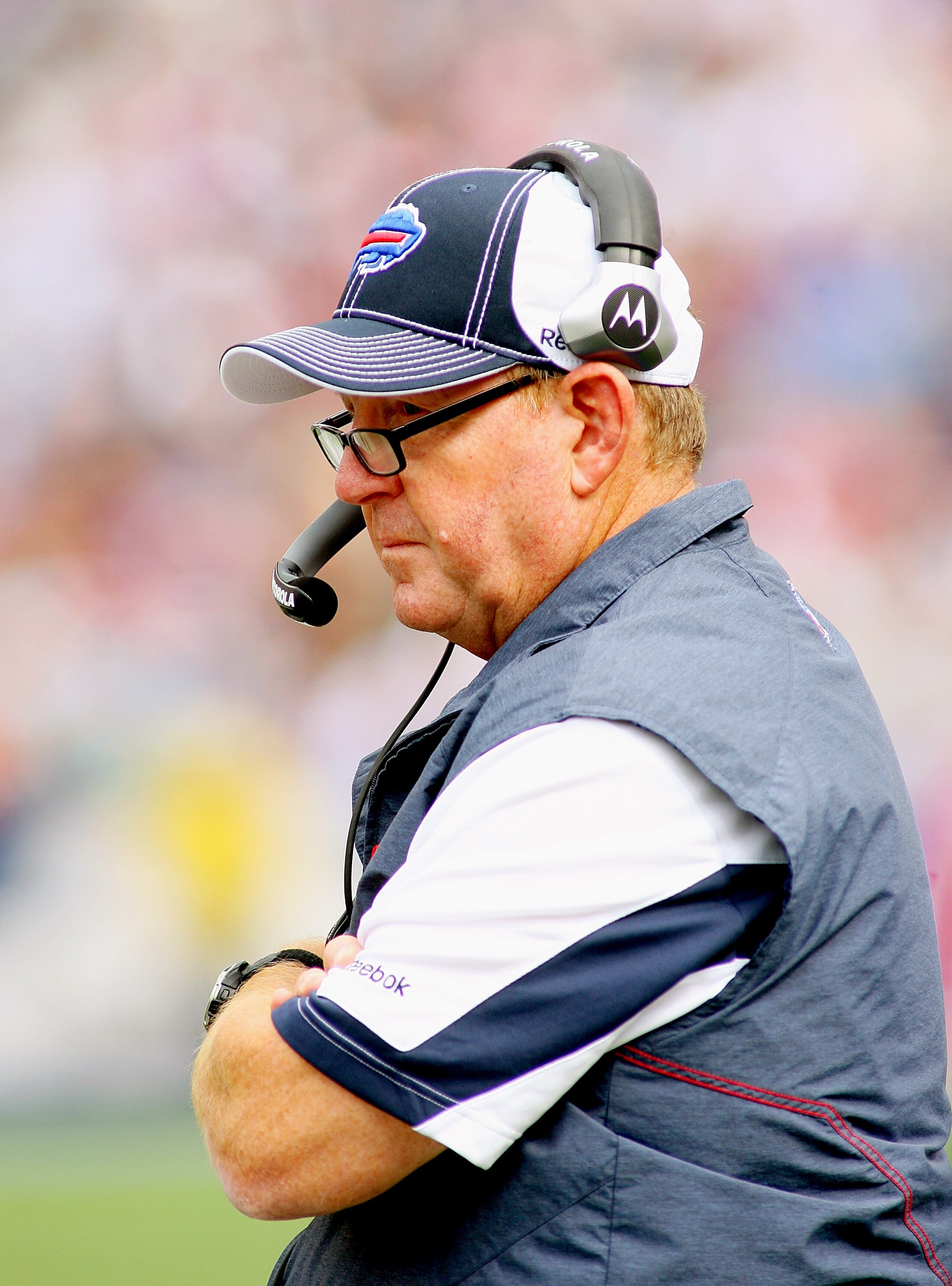ORCHARD PARK, NY - SEPTEMBER 12:  Chan Gailey, coaches his first regular season game as Bills head coach against the Miami Dolphins during the NFL season opener at Ralph Wilson Stadium on September 12, 2010 in Orchard Park, New York. Miami won 15-10.  (Ph