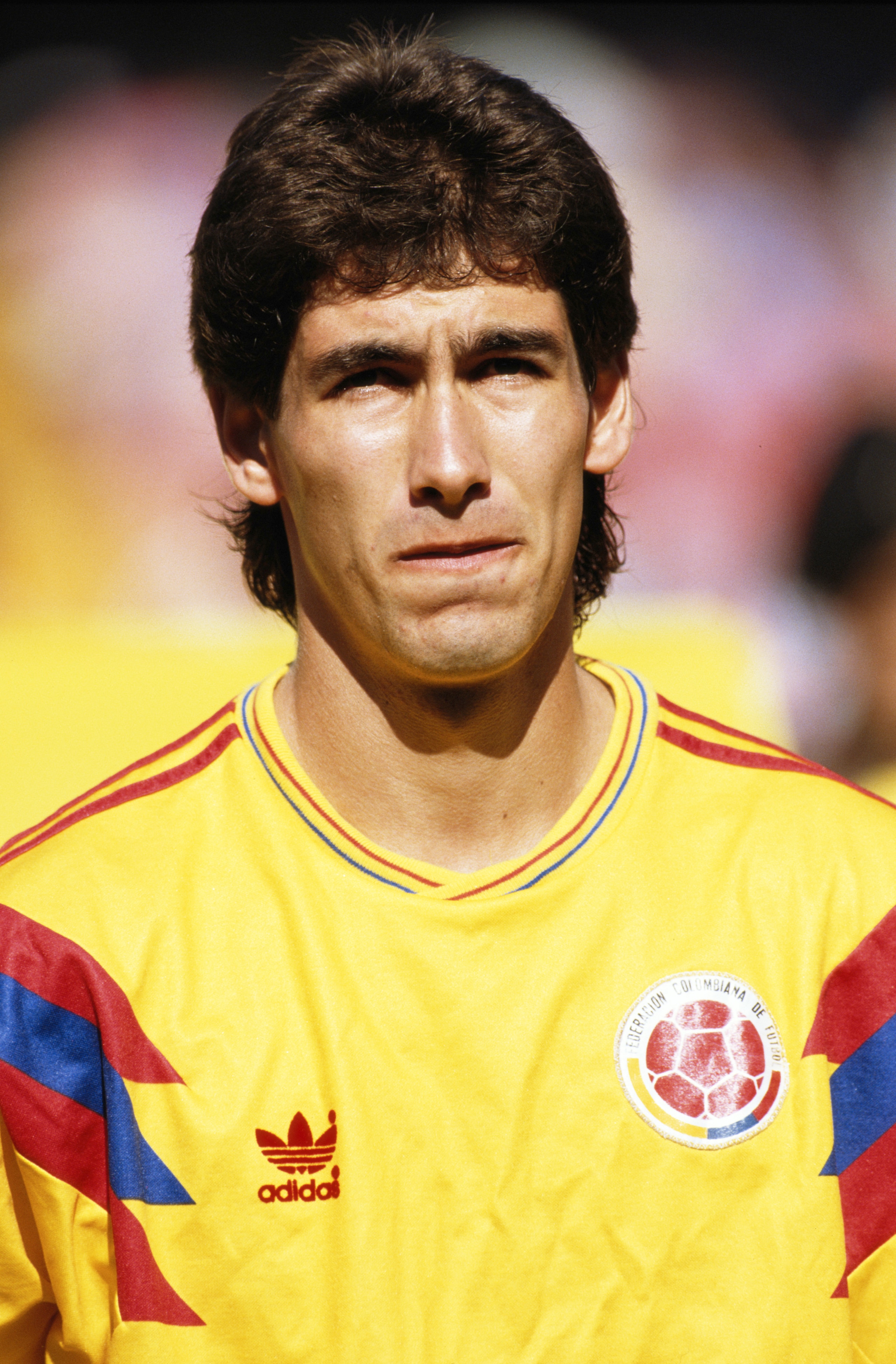 Andres Escobar of Colombia during the Round of 16 match against the Cameroon at the 1990 FIFA World Cup on 23 June 1990 at the San Paolo Stadium in Naples, Italy. The match resulted in an 2-1 extra time victory for the Camaroon and ultimately the murder o