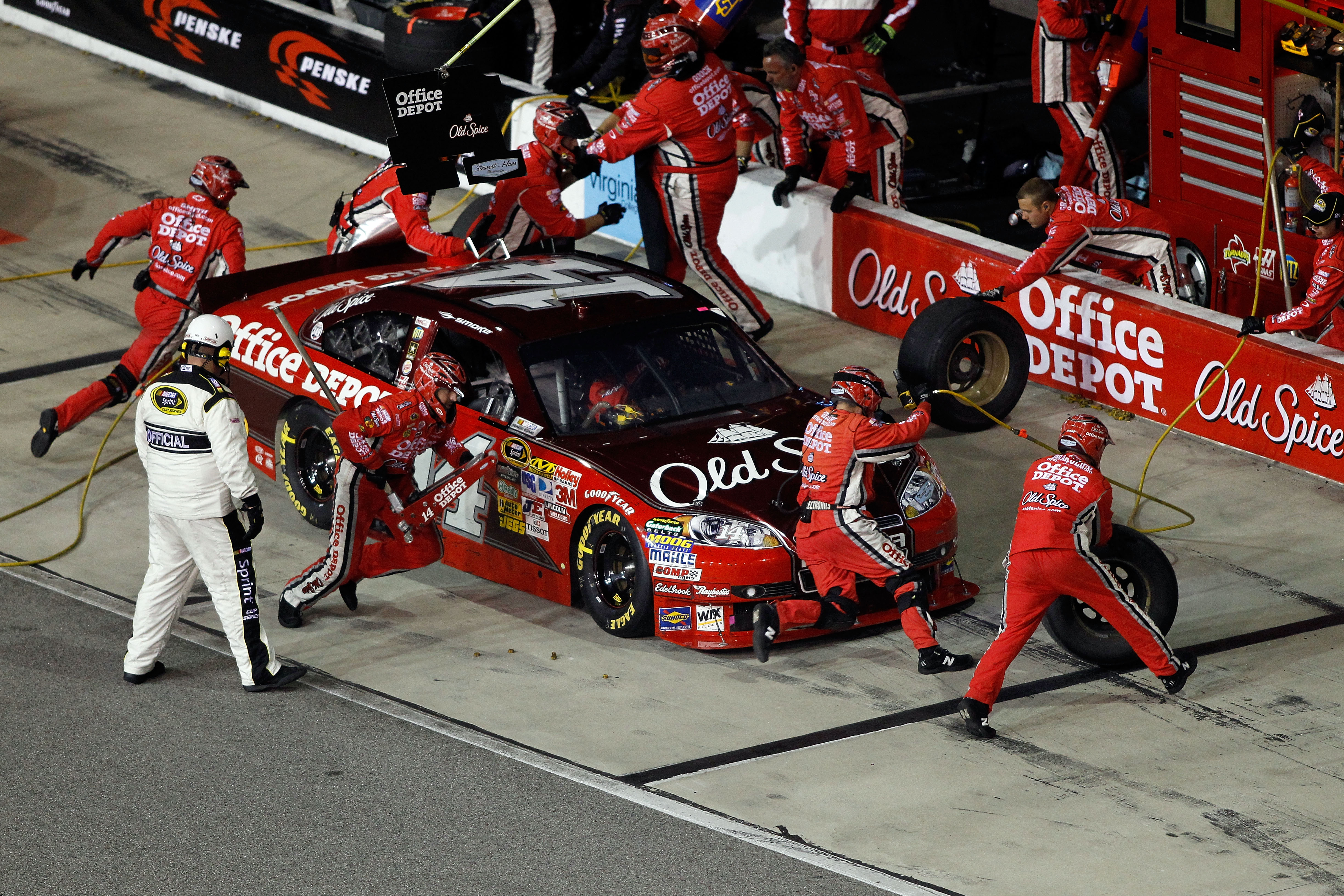 RICHMOND, VA - SEPTEMBER 11:  Tony Stewart, driver of the #14 Office Depot/Old Spice Chevrolet, pits during the NASCAR Sprint Cup Series Air Guard 400 at Richmond International Raceway on September 11, 2010 in Richmond, Virginia.  (Photo by Todd Warshaw/G
