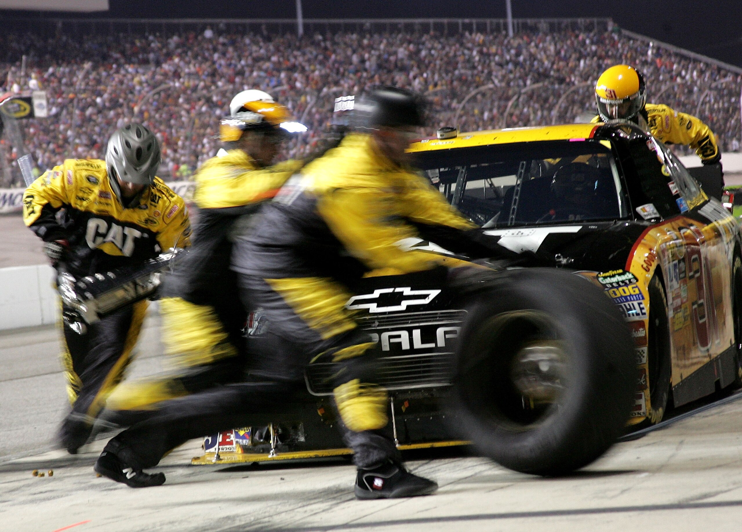 RICHMOND, VA - SEPTEMBER 11:  Jeff Burton, driver of the #31 Caterpilliar Chevrolet, pits during the NASCAR Sprint Cup Series Air Guard 400 at Richmond International Raceway on September 11, 2010 in Richmond, Virginia.  (Photo by Christa Thomas/Getty Imag
