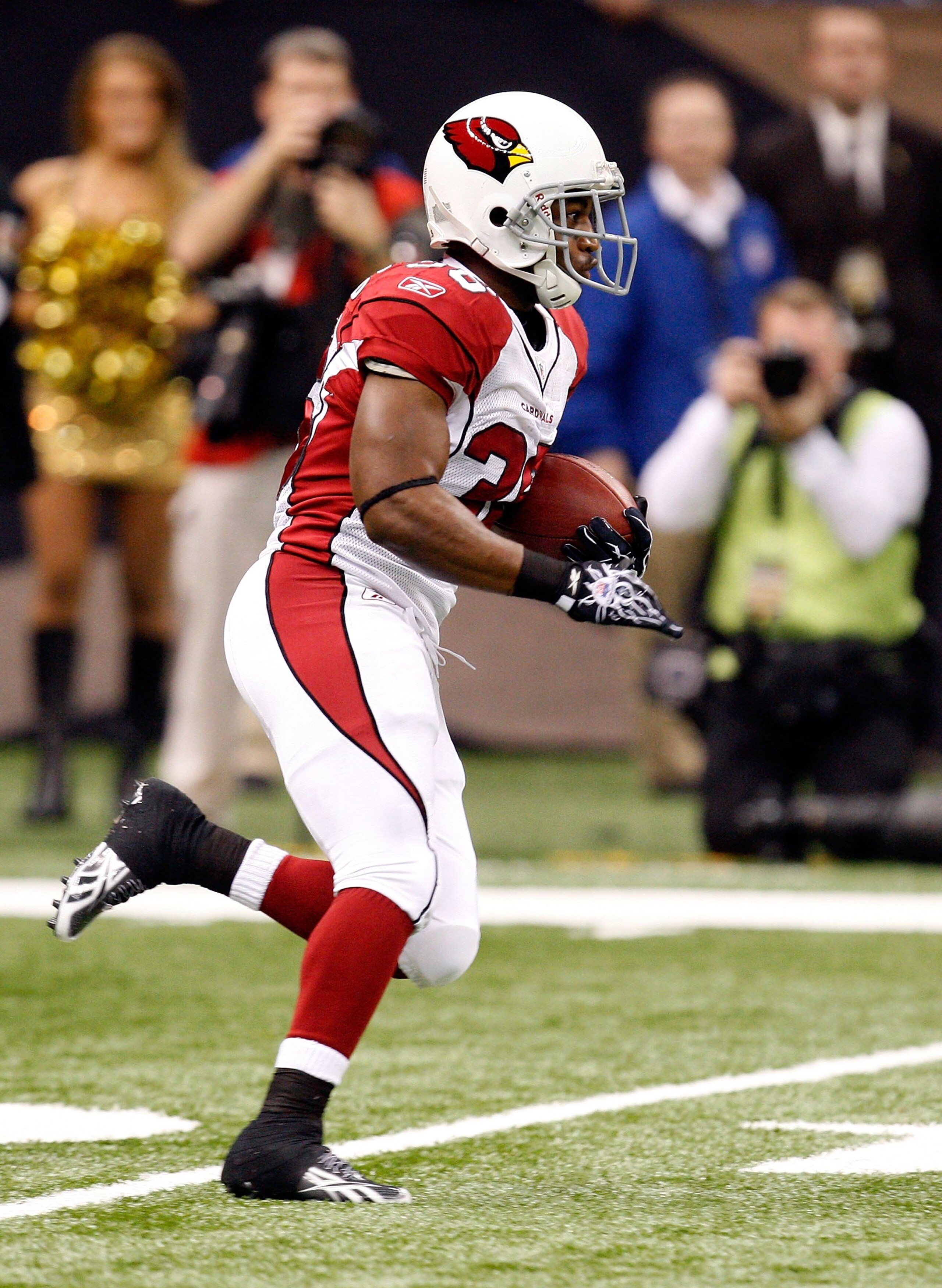NEW ORLEANS - JANUARY 16:  LaRod Stephens-Howling #36 of the Arizona Cardinals returns a kickoff against the New Orleans Saints during the NFC Divisional Playoff Game at Louisana Superdome on January 16, 2010 in New Orleans, Louisiana. The Saints won 45-1