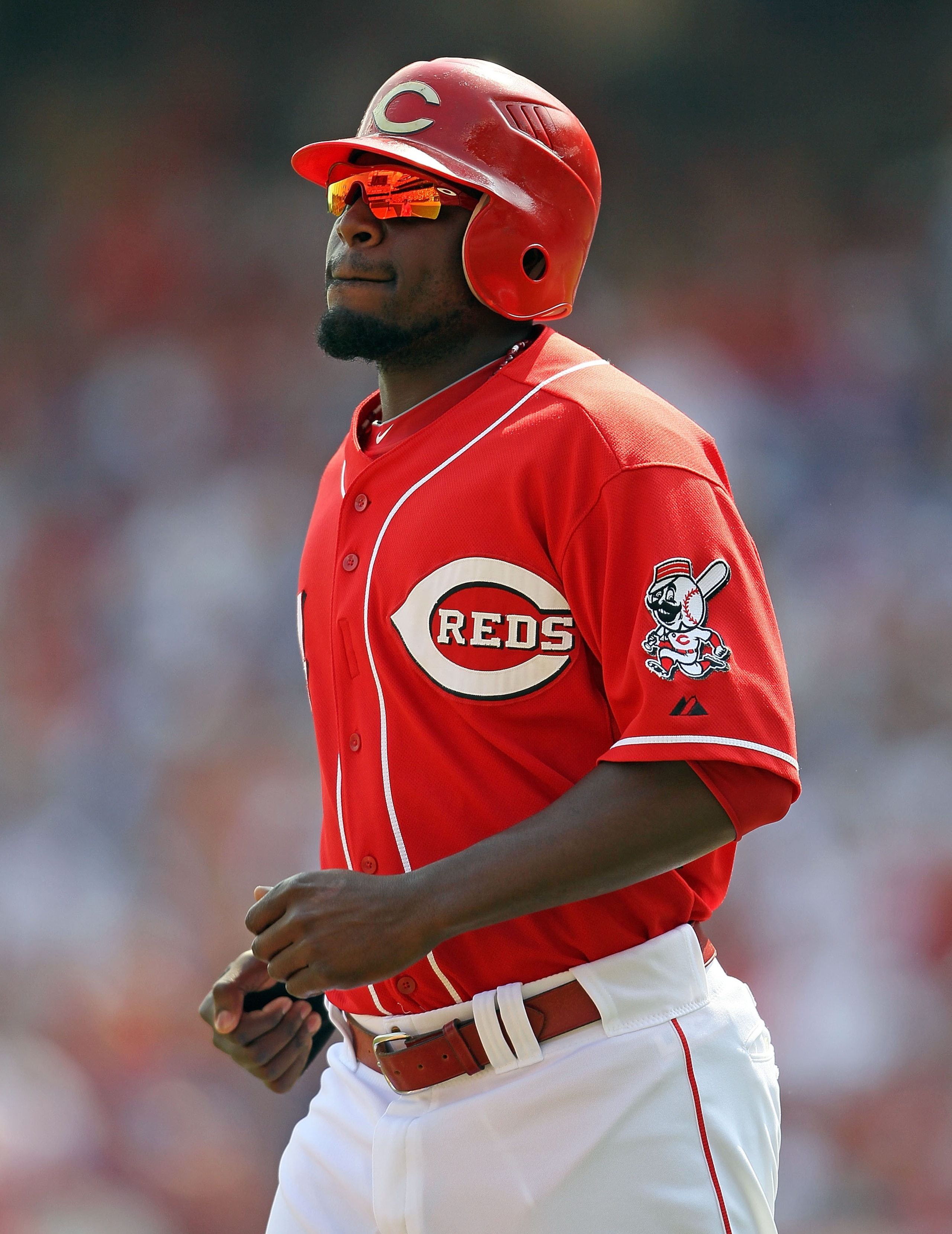 CINCINNATI - AUGUST 29:  Brandon Phillips #4 of the Cincinnati Reds is pictured during the game against the Chicago Cubs at Great American Ball Park on August 29, 2010 in Cincinnati, Ohio.  (Photo by Andy Lyons/Getty Images)