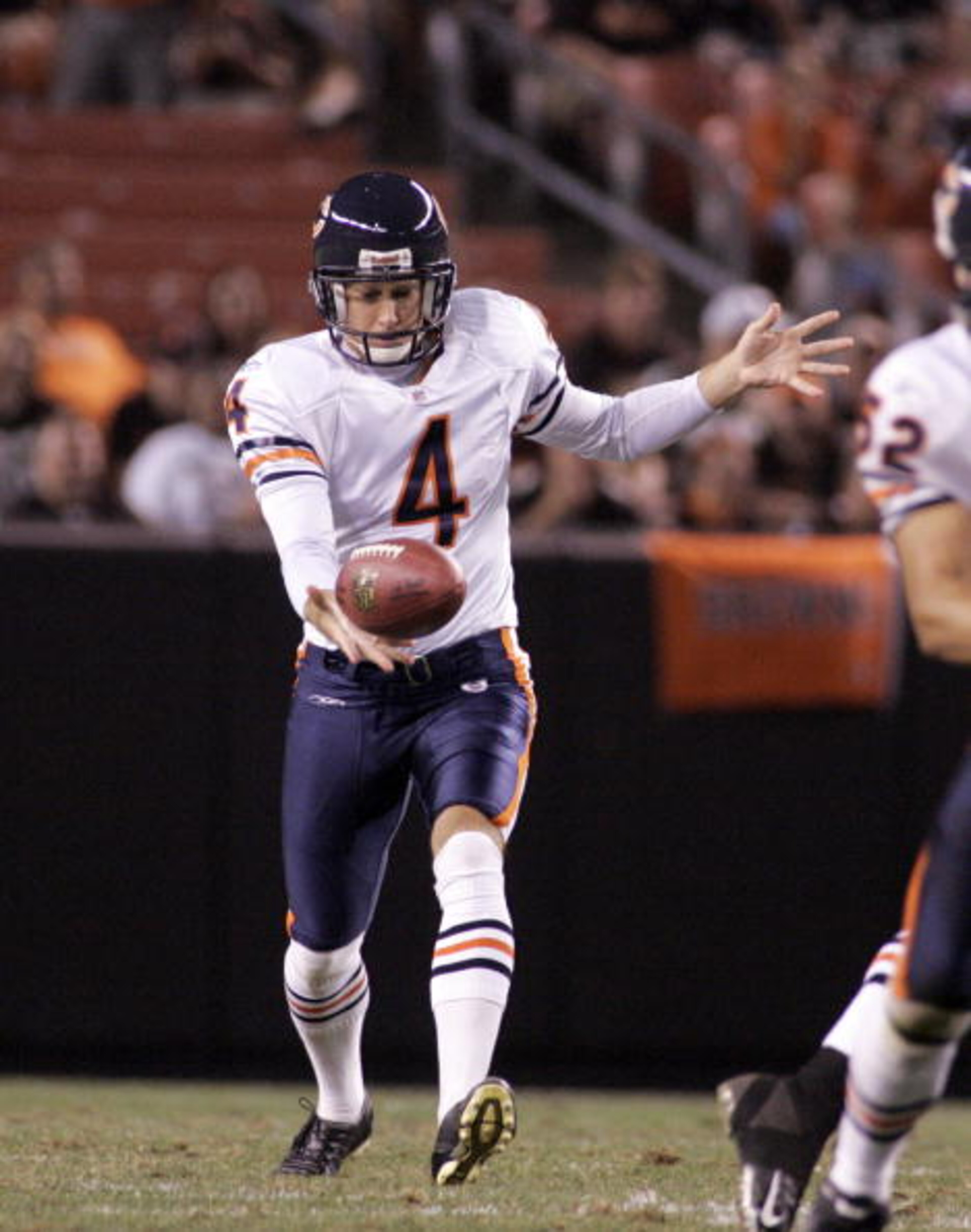 CLEVELAND - SEPTEMBER 2: Brad Maynard #4 of the Chicago Bears punts the ball against the Cleveland Browns during the preseason game on September 2, 2010 at Cleveland Browns Stadium in Cleveland, Ohio. The Browns defeated the Bears 13-10. (Photo by Justin CLEVELAND - SEPTEMBER 2: Brad Maynard #4 of the Chicago Bears punts the ball against the Cleveland Browns during the preseason game on September 2, 2010 at Cleveland Browns Stadium in Cleveland, Ohio. The Browns defeated the Bears 13-10. (Photo by Justin