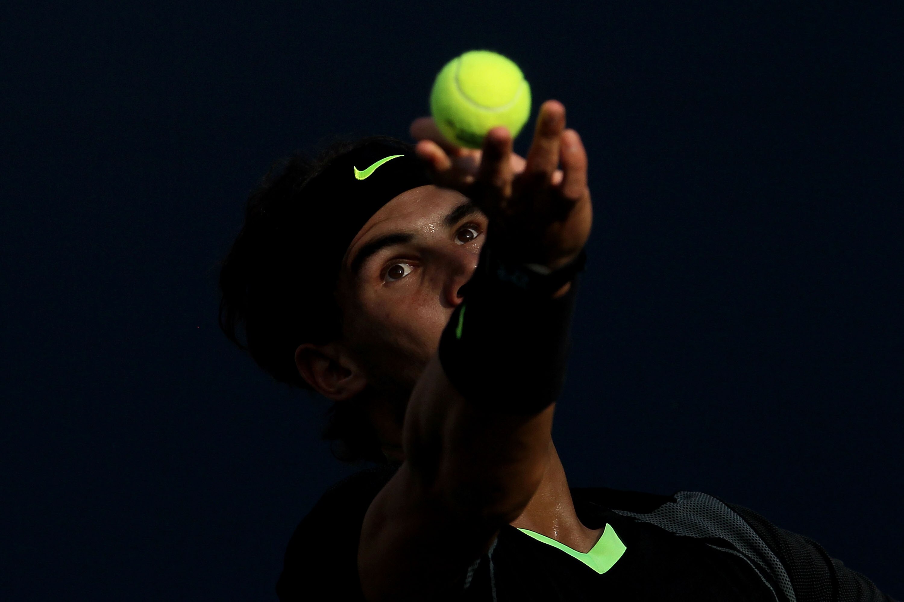 NEW YORK - SEPTEMBER 13:  Rafael Nadal of Spain serves against Novak Djokovic of Serbia during his men's singles final match on day fifteen of the 2010 U.S. Open at the USTA Billie Jean King National Tennis Center on September 13, 2010 in the Flushing nei