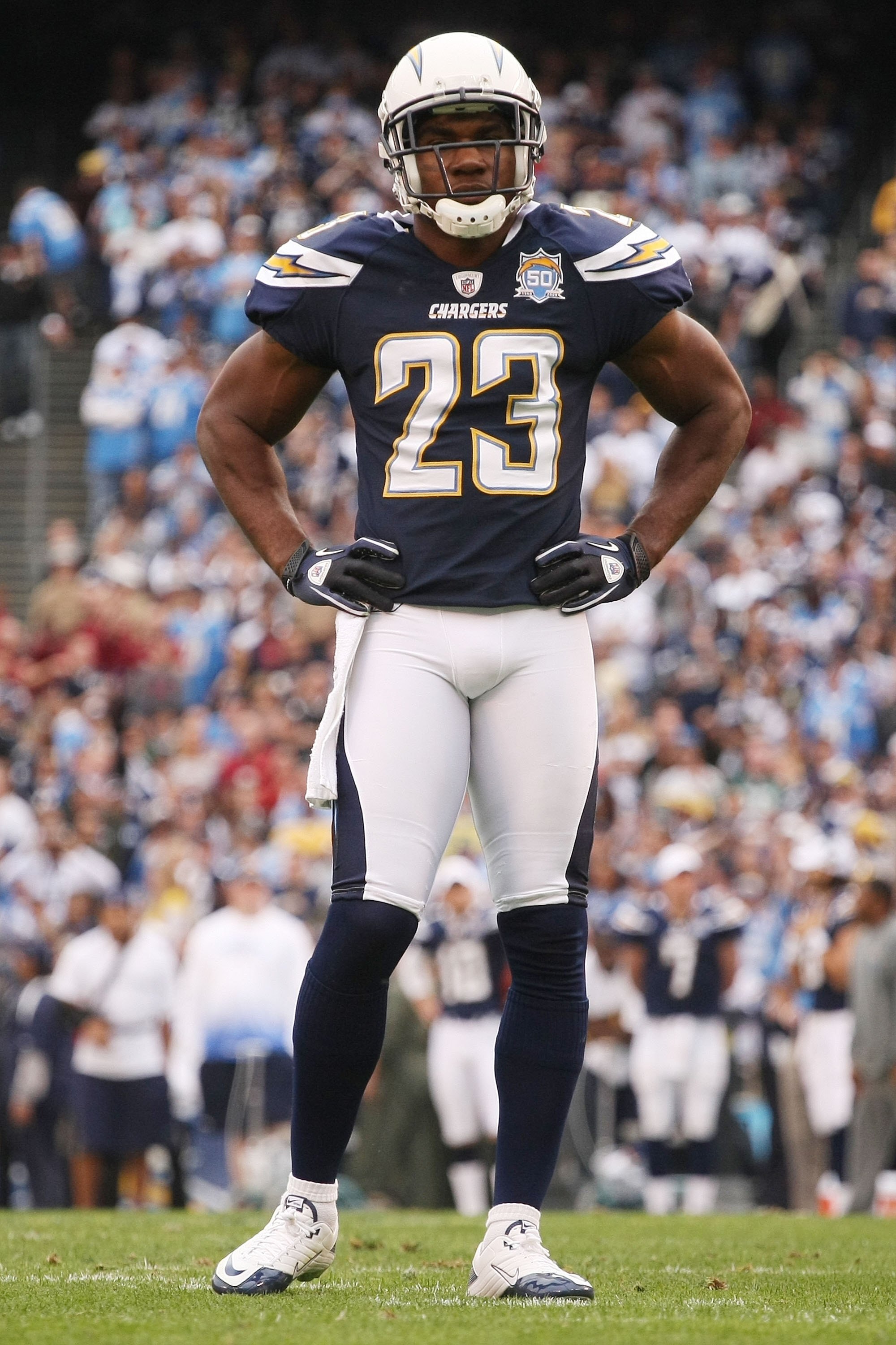 SAN DIEGO - JANUARY 17:  Cornerback Quentin Jammer #23 of the San Diego Chargers stands on the field during the AFC Divisional Playoff Game against the New York Jets at Qualcomm Stadium on January 17, 2010 in San Diego, California.  (Photo by Stephen Dunn